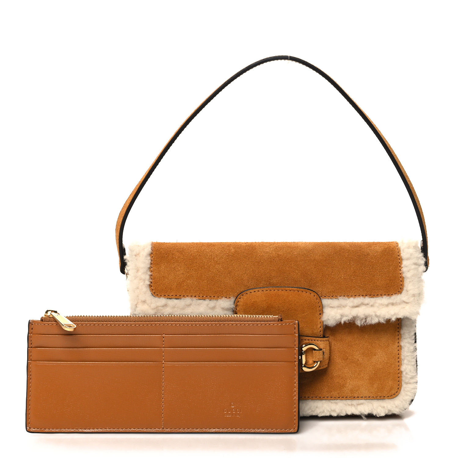 ショルダーバッグ・ポシェット 1955 Horsebit Suede Tote Bag with Shearling-Trim Gucci 1955 Horsebit Mini Brown Suede Tote Bag with Shearling
