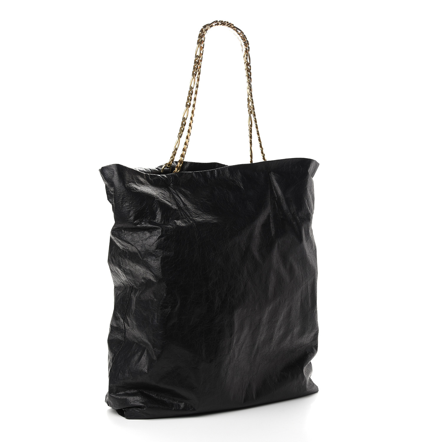 LANVIN Crinkled Lambskin Paper Bag Tote Black 943861