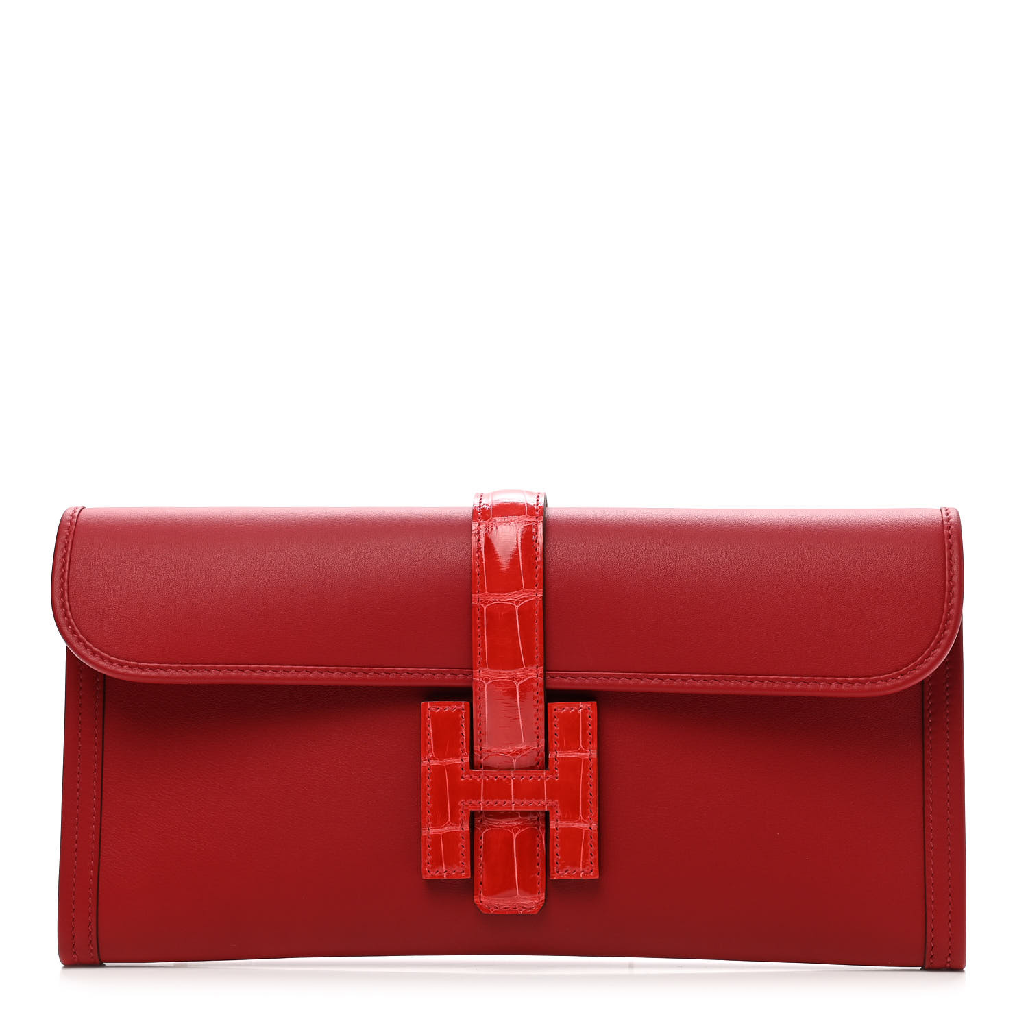 HERMES Swift Shiny Alligator Jige Elan Touch 29 Clutch Rouge