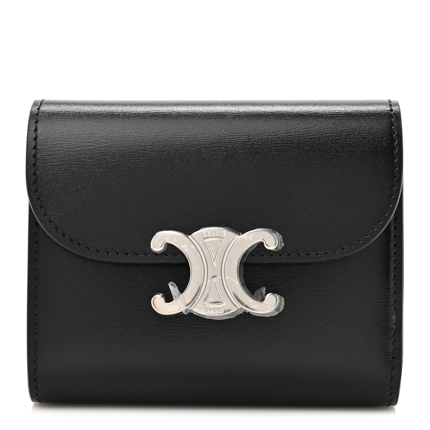 CELINE Shiny Calfskin Small Triomphe Wallet Black 1655460