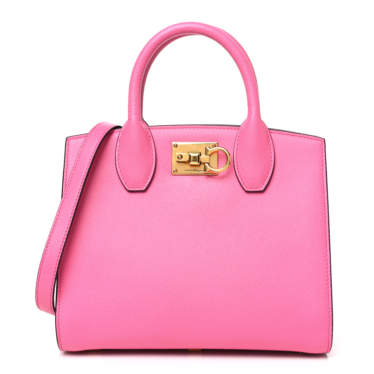 SALVATORE FERRAGAMO STUDIO BOX BAG ピンク SALVATORE FERRAGAMO Hammered Calfskin Small The Studio Box