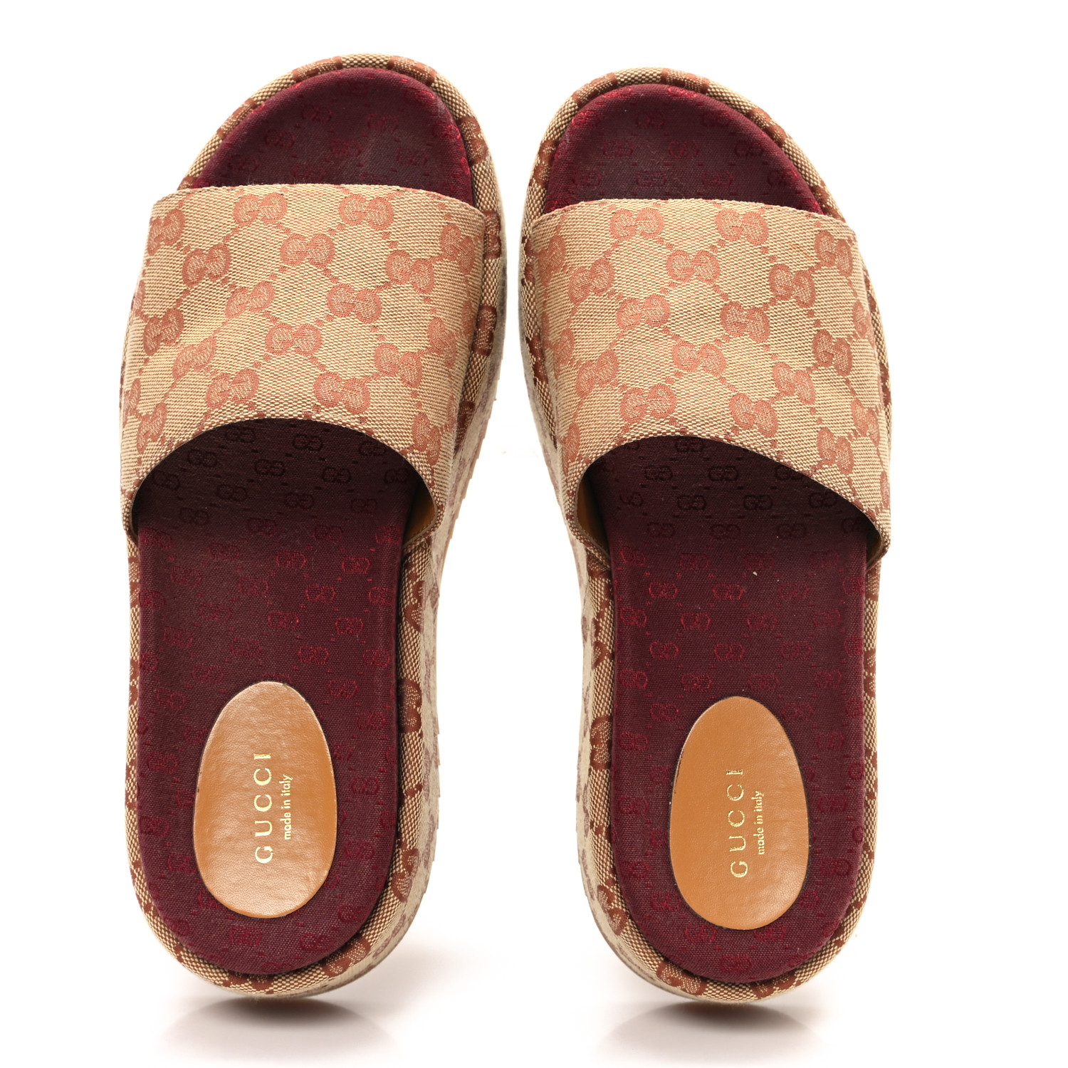 GUCCI Canvas GG Monogram Angelina Platform Slide Sandals 39