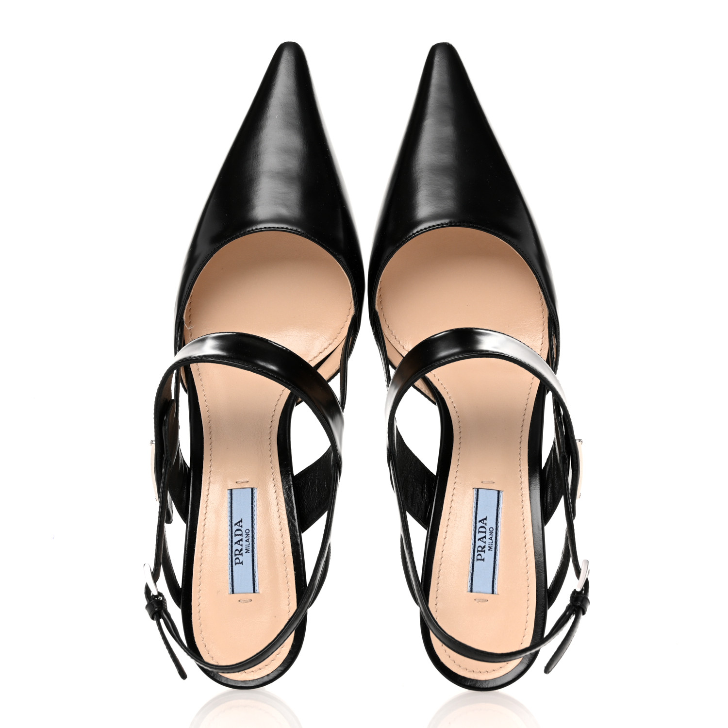 PRADA Spazzolato Metal Triangle Logo 55mm Slingback Pumps