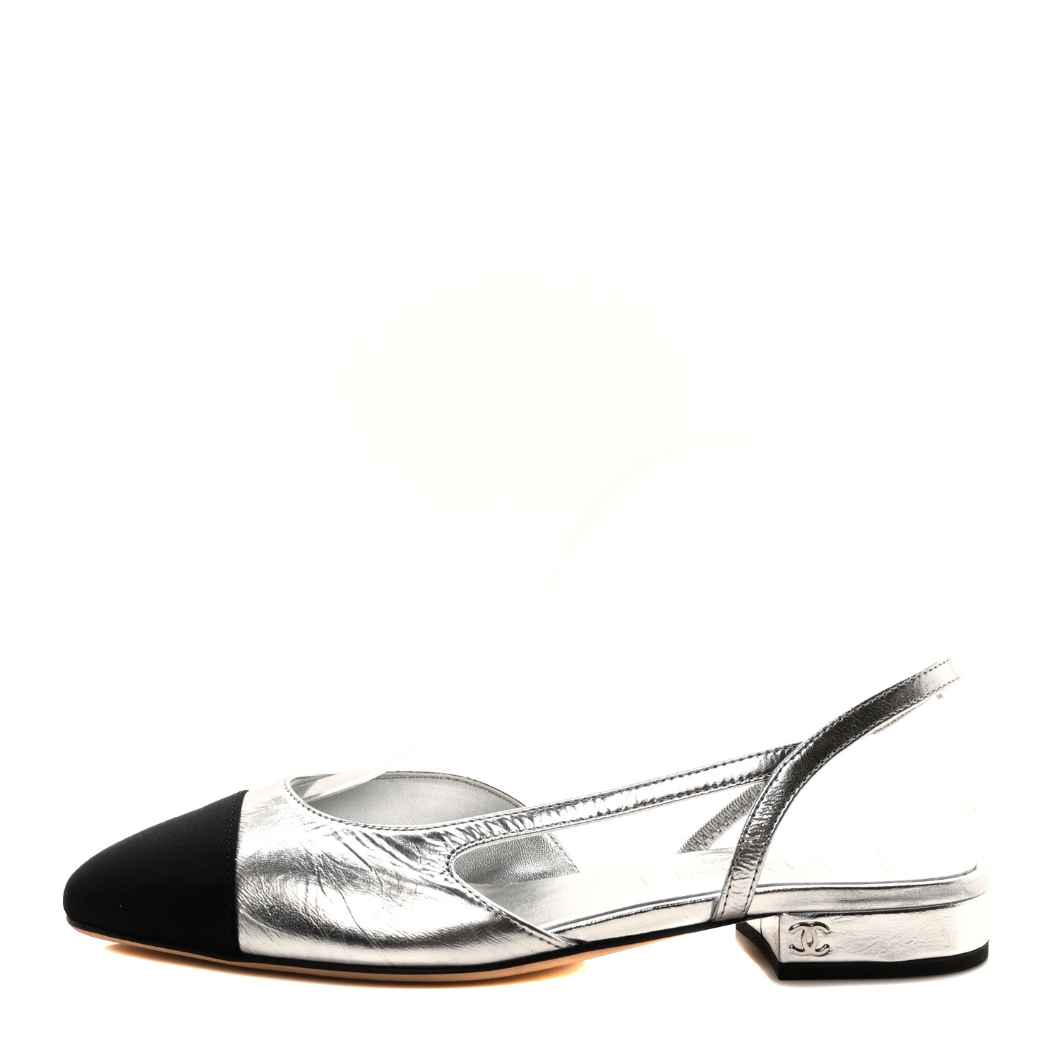 CHANEL シースルーメッシュ&グログランミュール CHANEL Metallic Lambskin Grosgrain Cap Toe CC Slingback