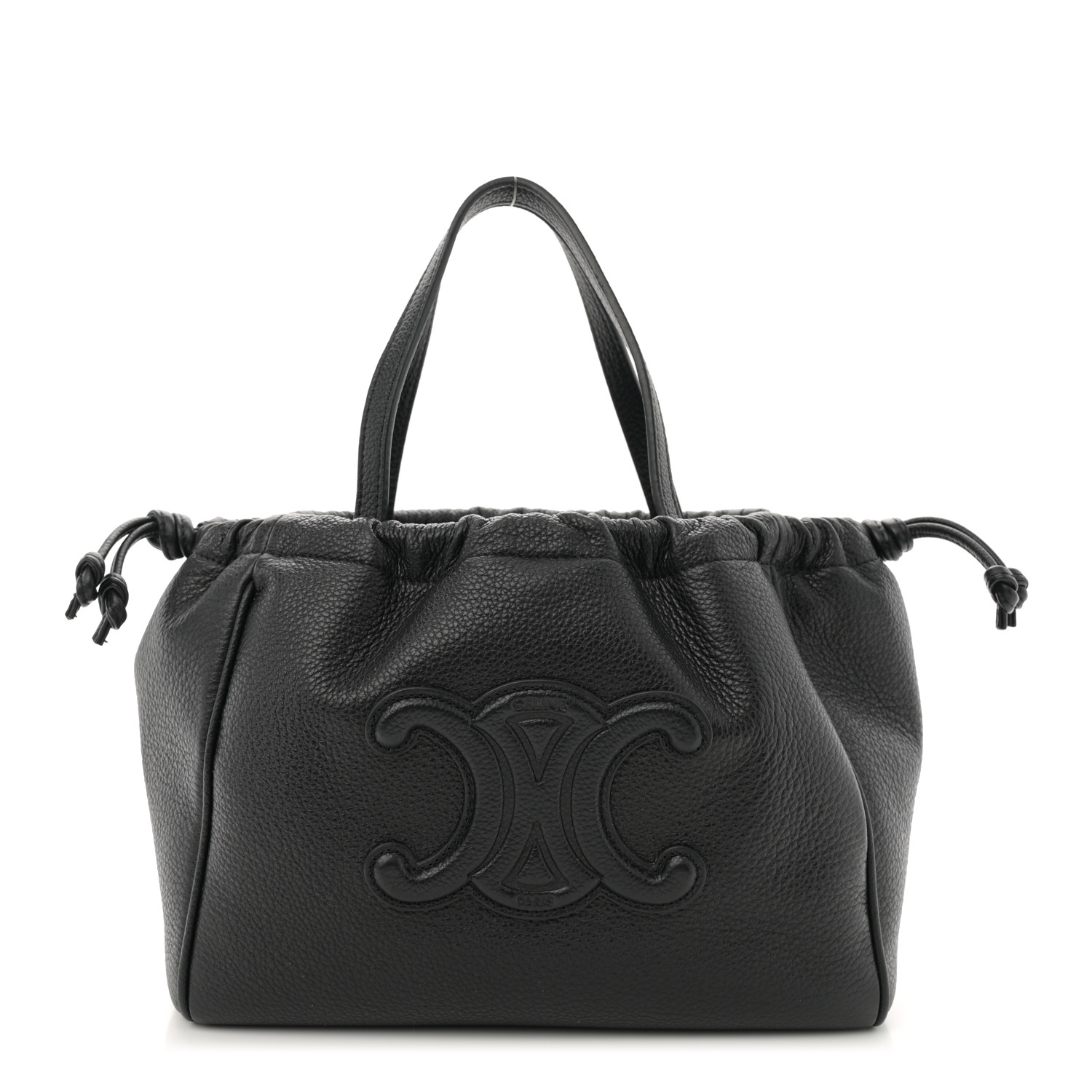 CELINE Calfskin Cuir Small Triomphe Cabas Drawstring Black