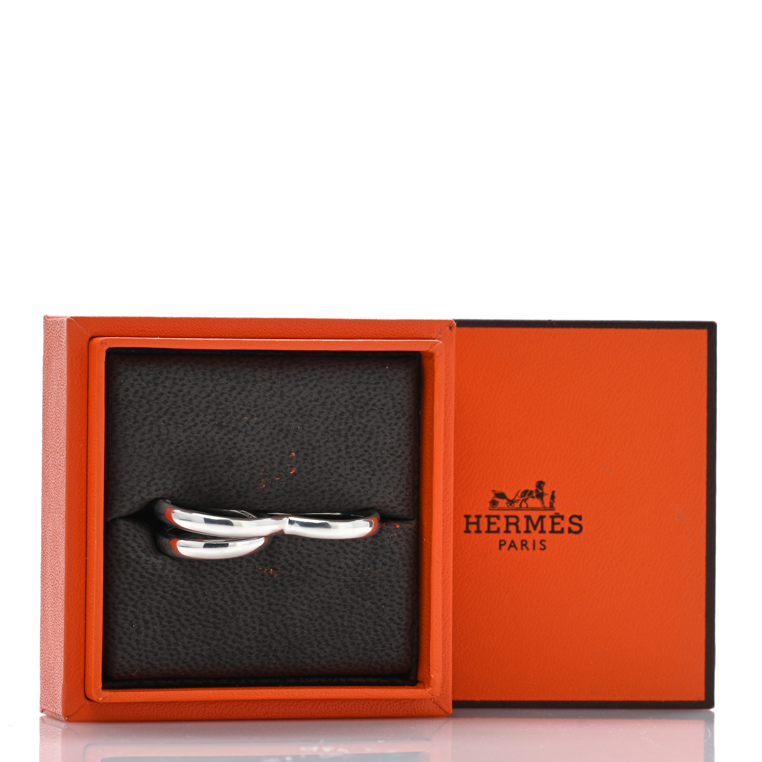 HERMES Sterling Silver MM Vertige Coeur Double Ring 49 4.75