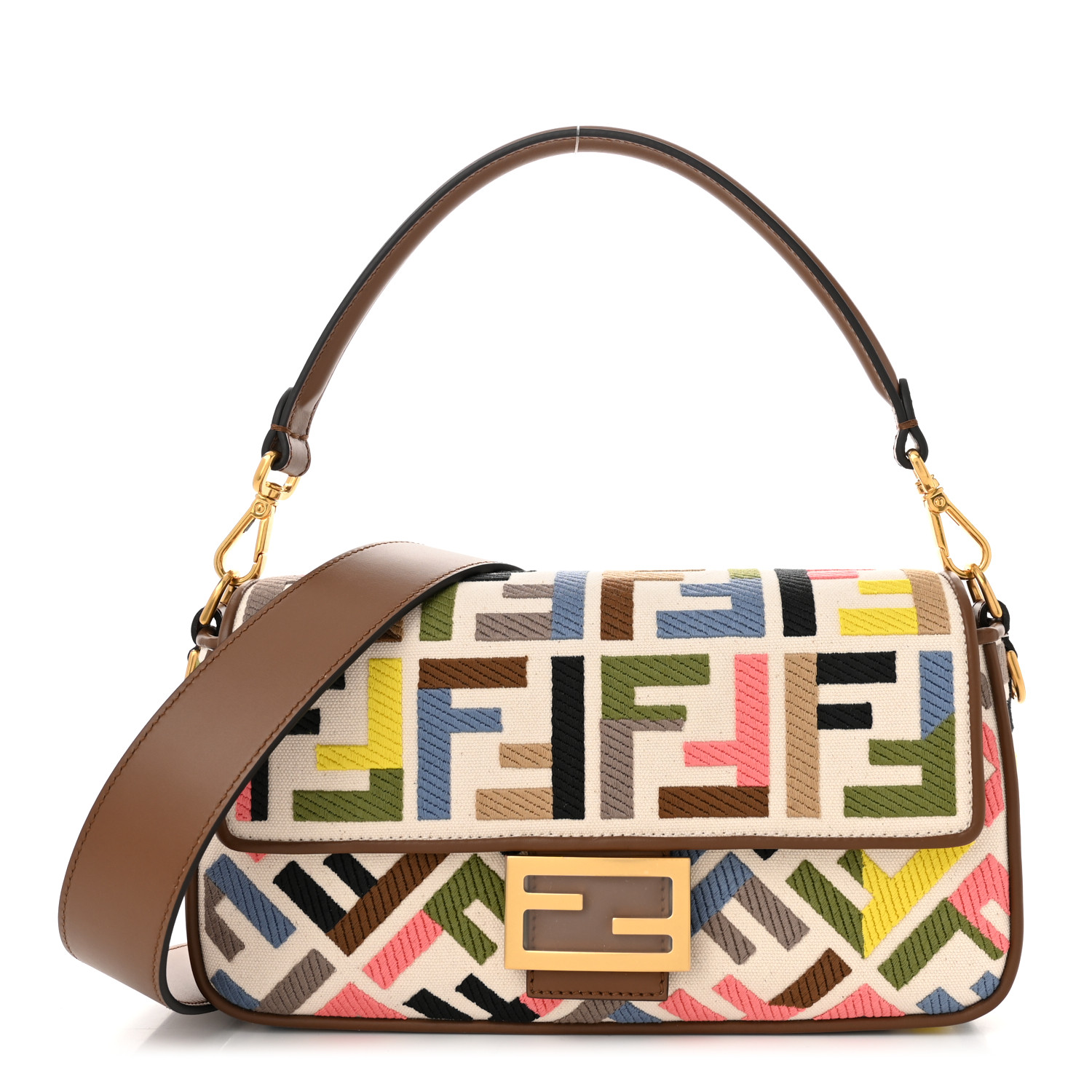 【FENDI】BAGUETTE◆8R8136AQY2 FENDI Canvas Ricamo Vitello King FF Multicolor Embroidered