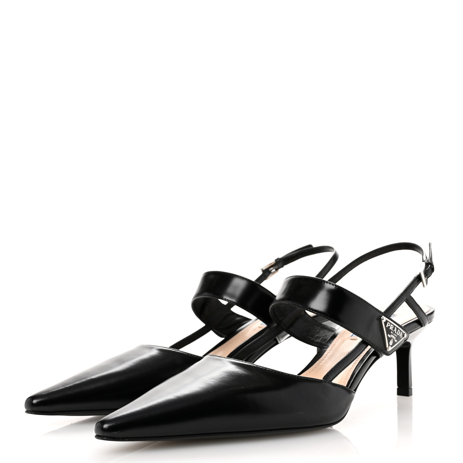 PRADA Spazzolato Metal Triangle Logo 55mm Slingback Pumps