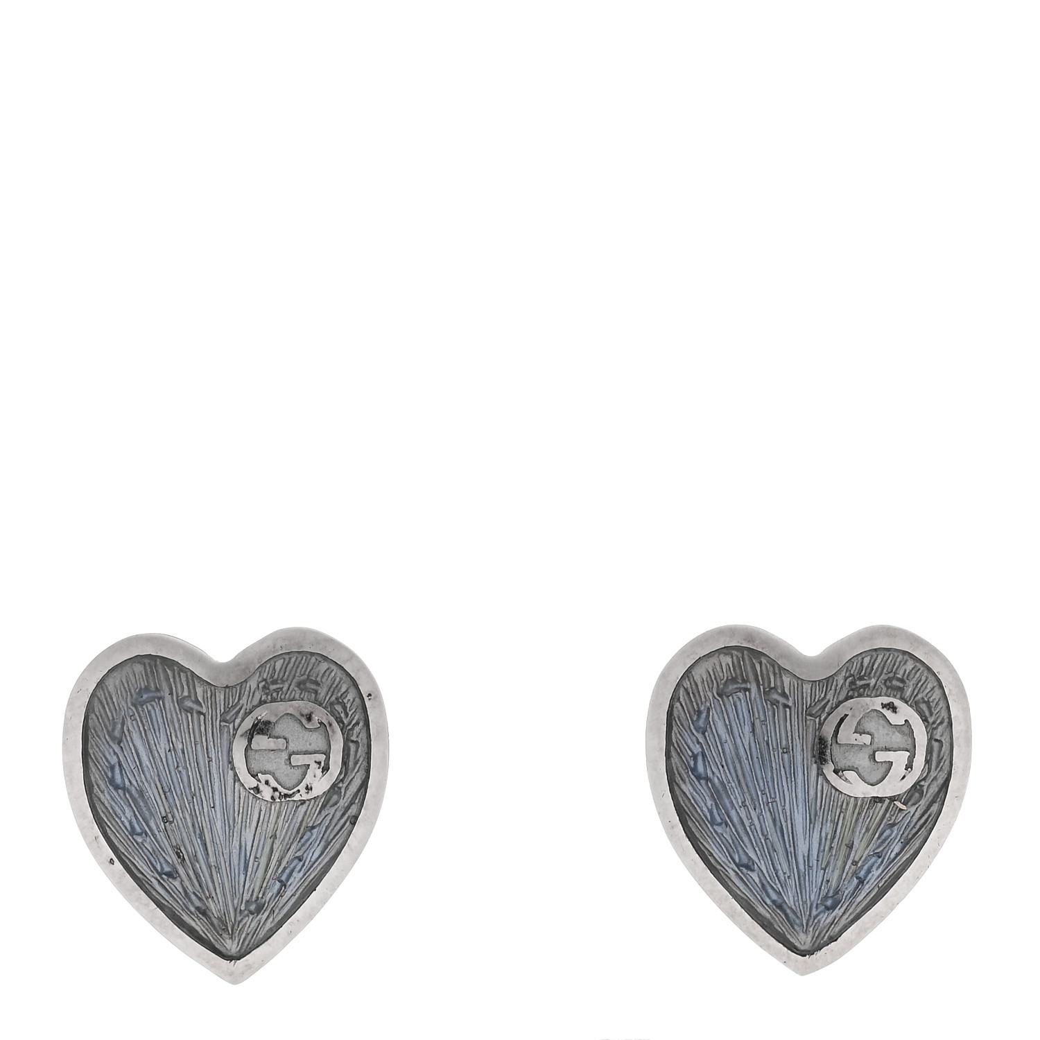 GUCCI★素敵！Silver INTERLOCKING G Blue HEART earrings GUCCI AUTHENTIC SILVER 925, Blue Interlocking G Heart Stud