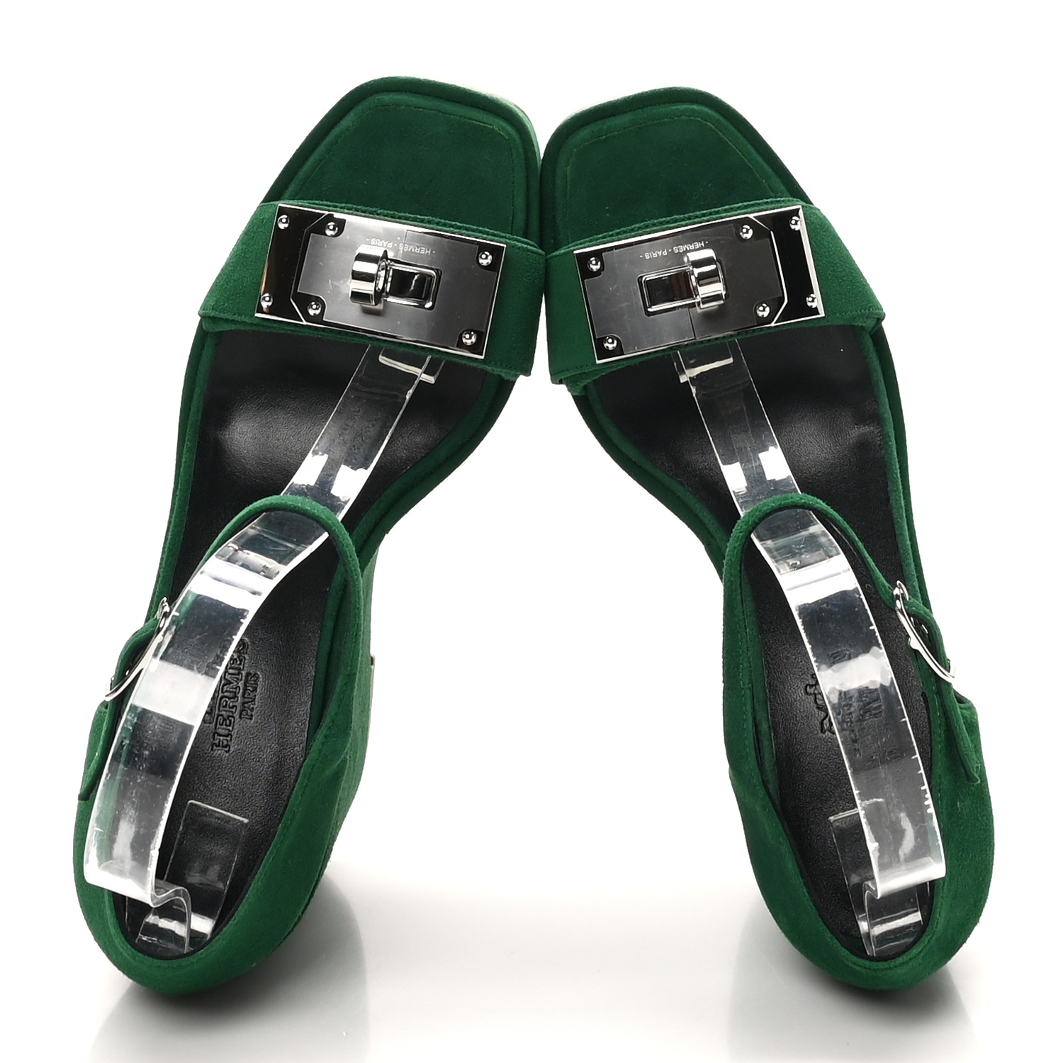 【大人グリーンで魅せる】HERMES Espadrillas HERMES Suede Goatskin Hilda 80 Sandals 37.5 Vert Electrique