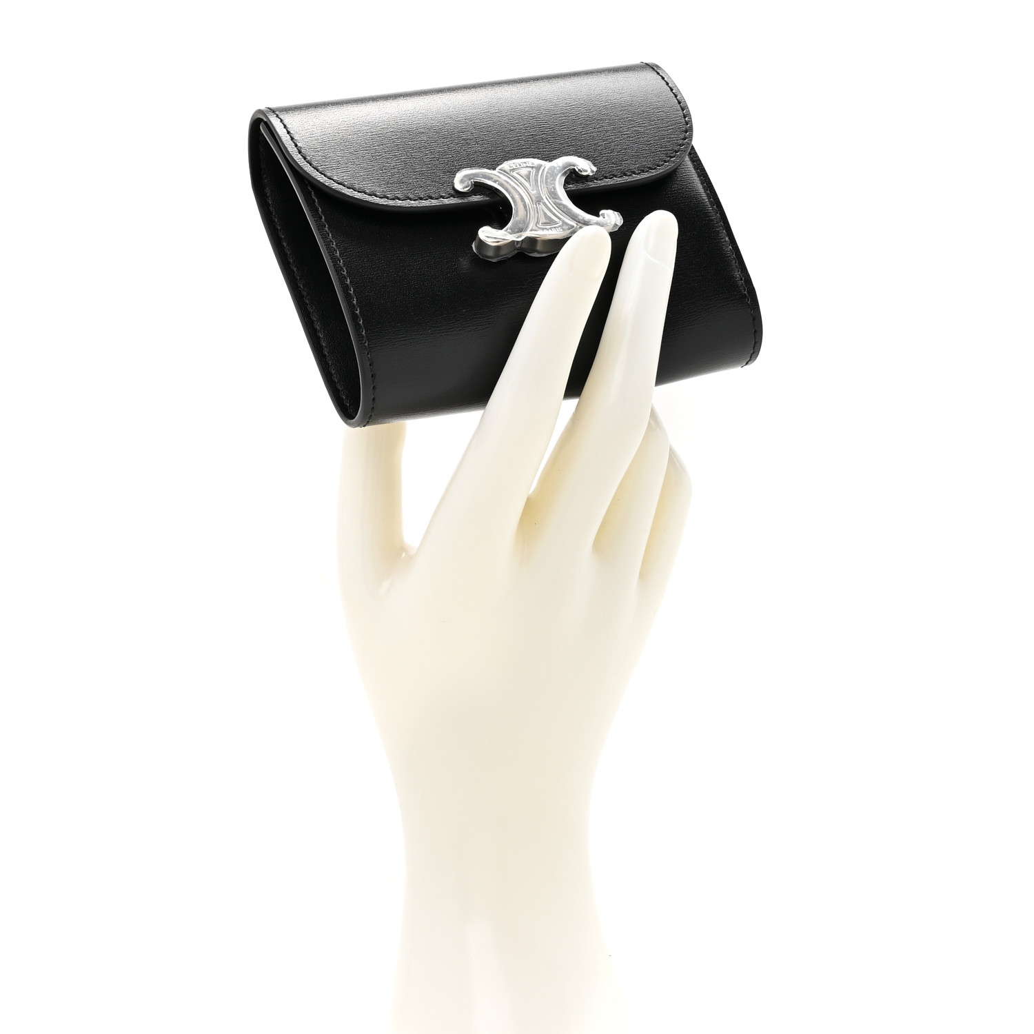 CELINE Shiny Calfskin Small Triomphe Wallet Black 1655460
