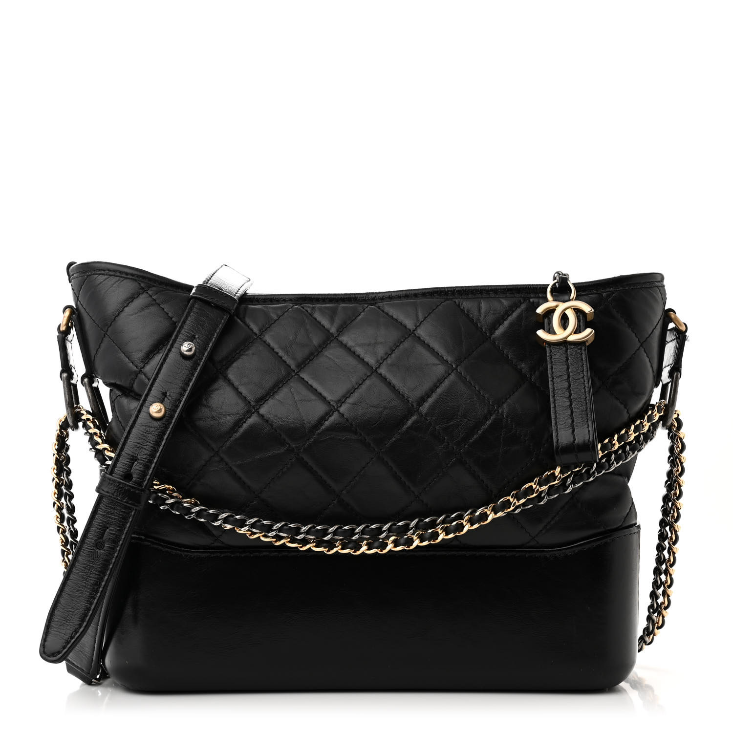 CHANEL Aged Calfskin Quilted New Medium Gabrielle Hobo Black