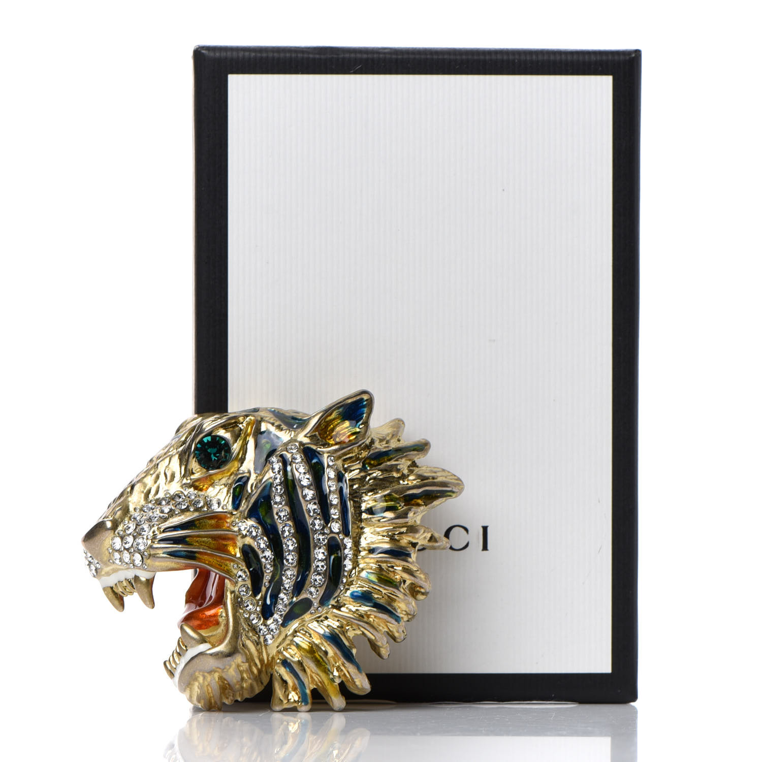 Gucci★素敵！Ivory Resin Rajah Tiger Head Brooch w/Crystals Gucci Women's Ivory Resin Rajah Tiger Head Brooch with