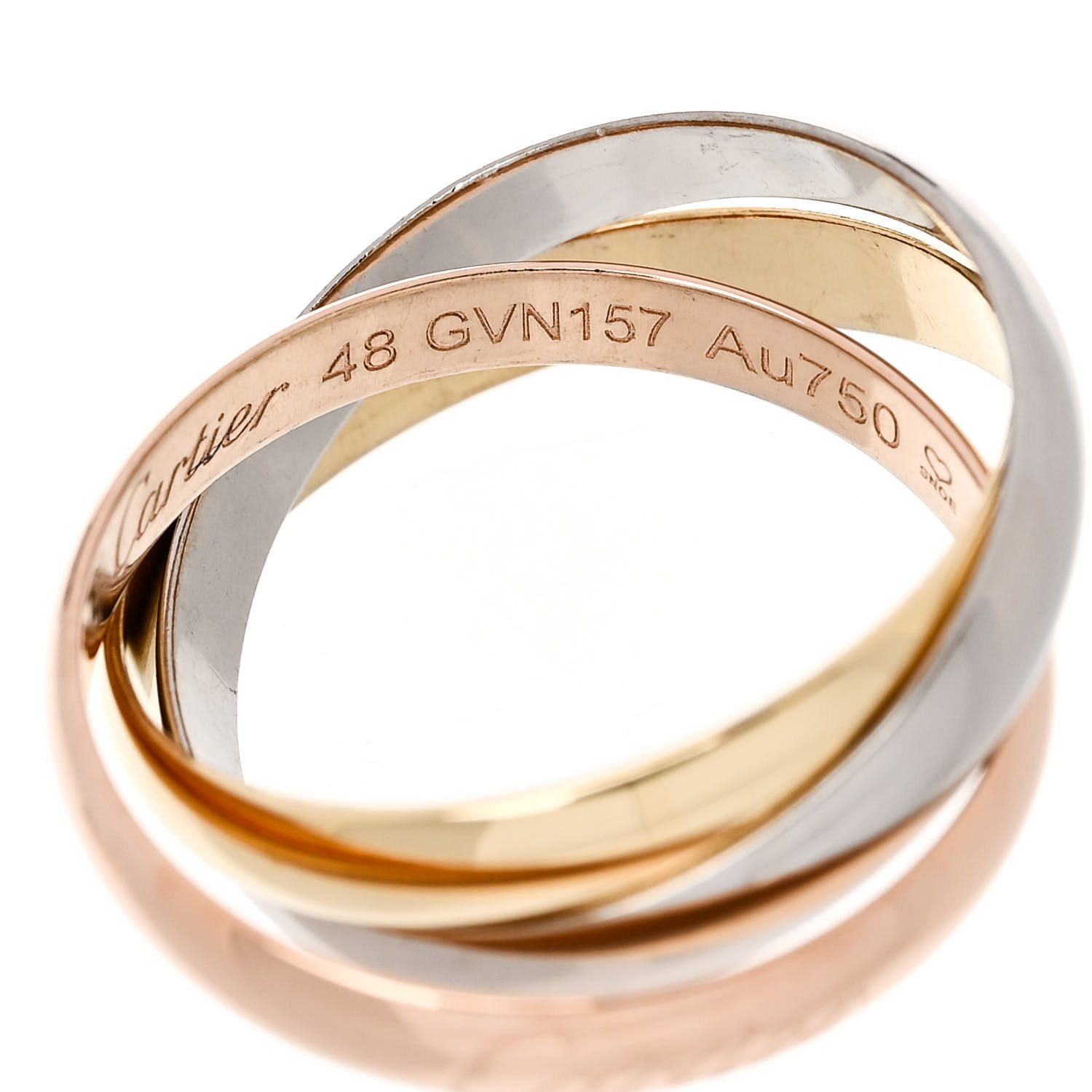 CARTIER 18K Pink Yellow White Gold Classic Trinity Ring 48