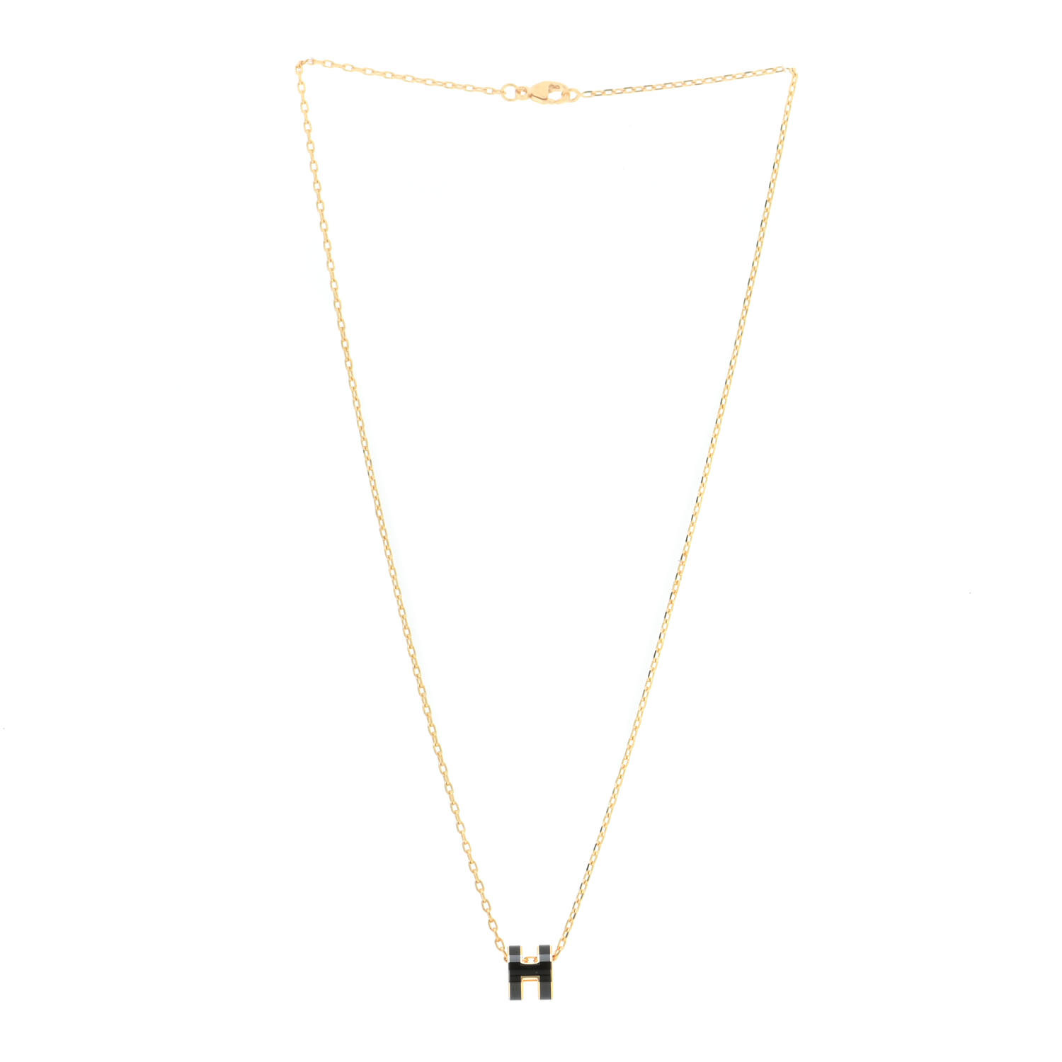 HERMES Lacquered Gold Mini Pop H Pendant Necklace Black
