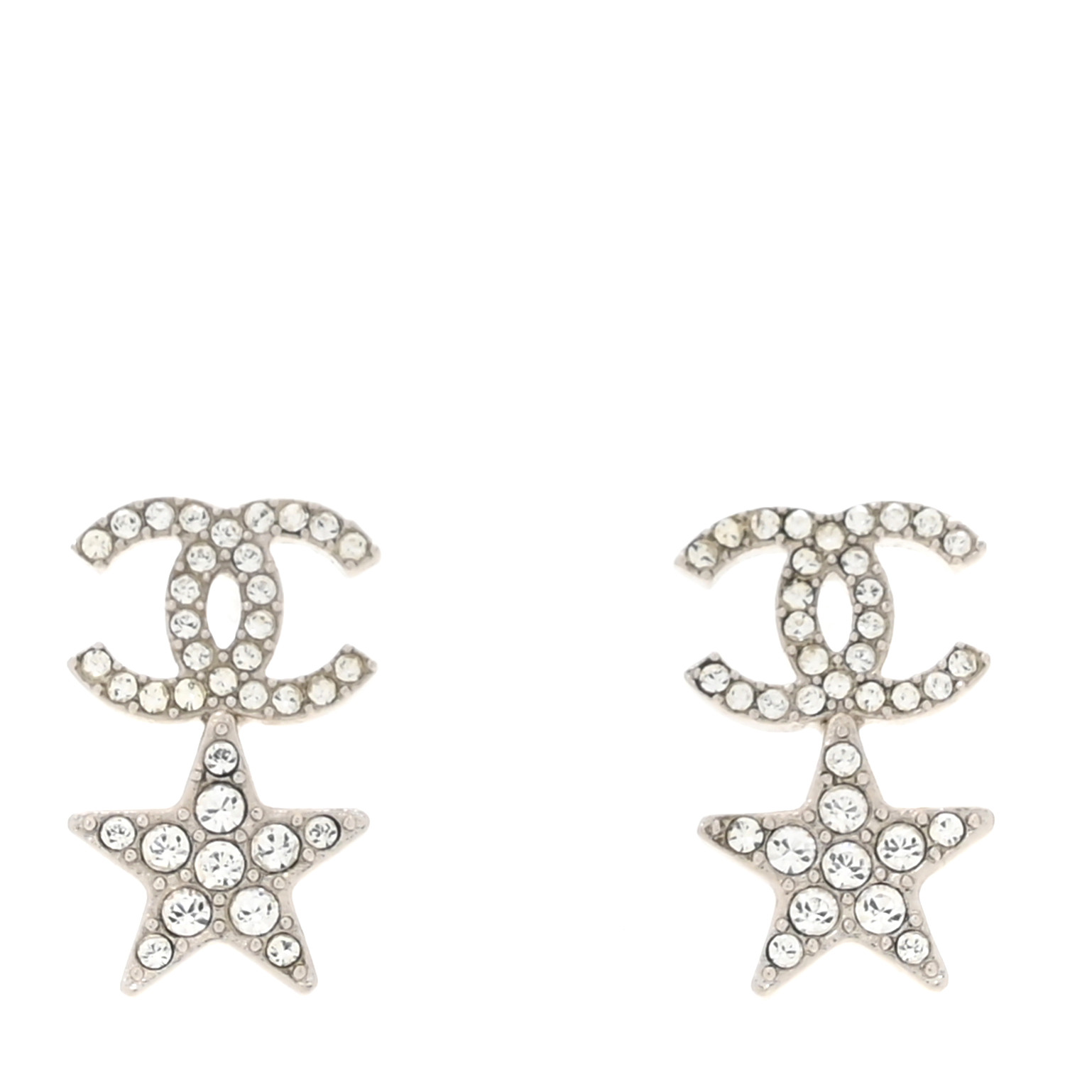 ՞_ .̫ _՞♡ CHANEL Crystal CC Starfall Drop Earrings Silver 1701980