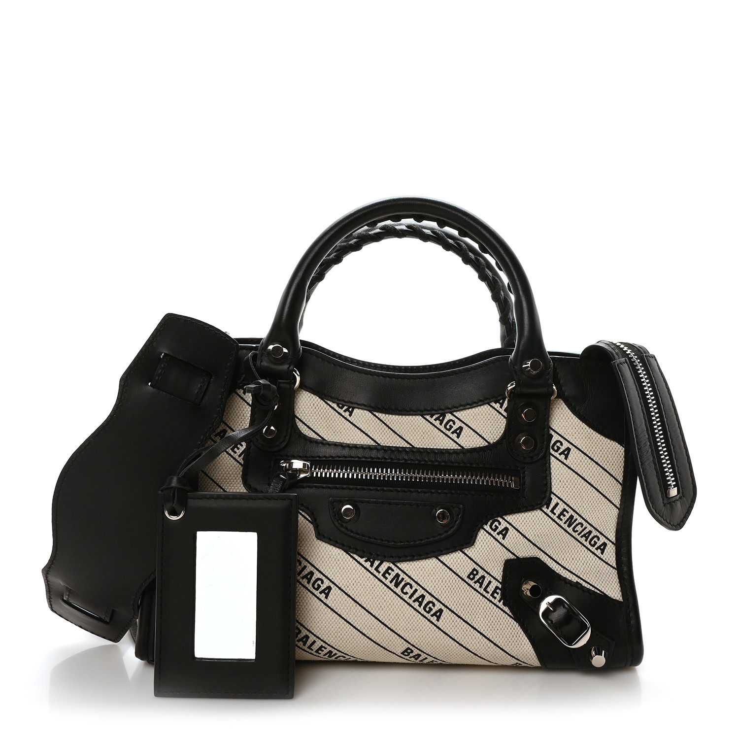 BALENCIAGA シティ BALENCIAGA Canvas Satin Calfskin Diagonal Allover Logo Print