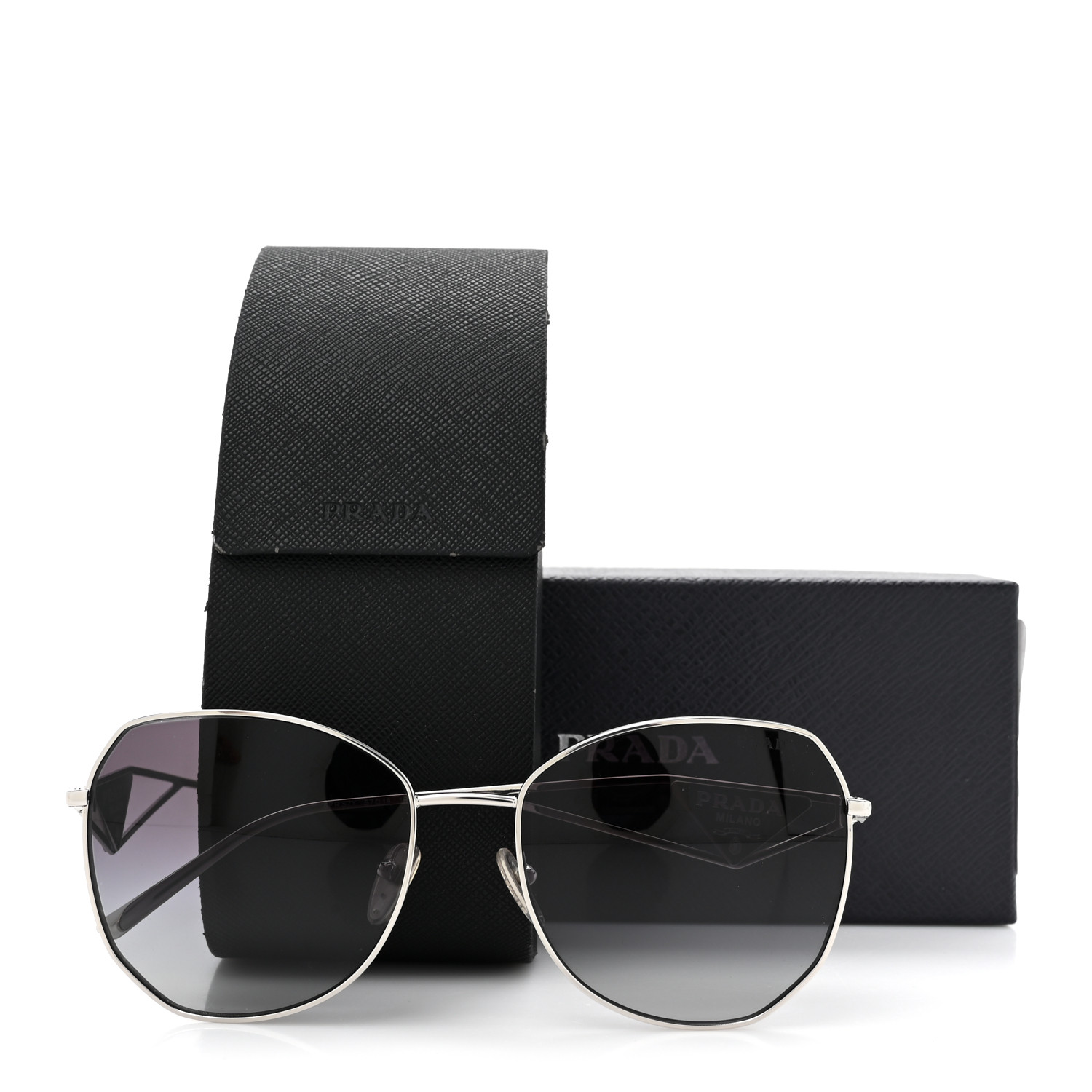 PRADA Metal Symbole Triangle Logo Sunglasses SPR57Y Smoky