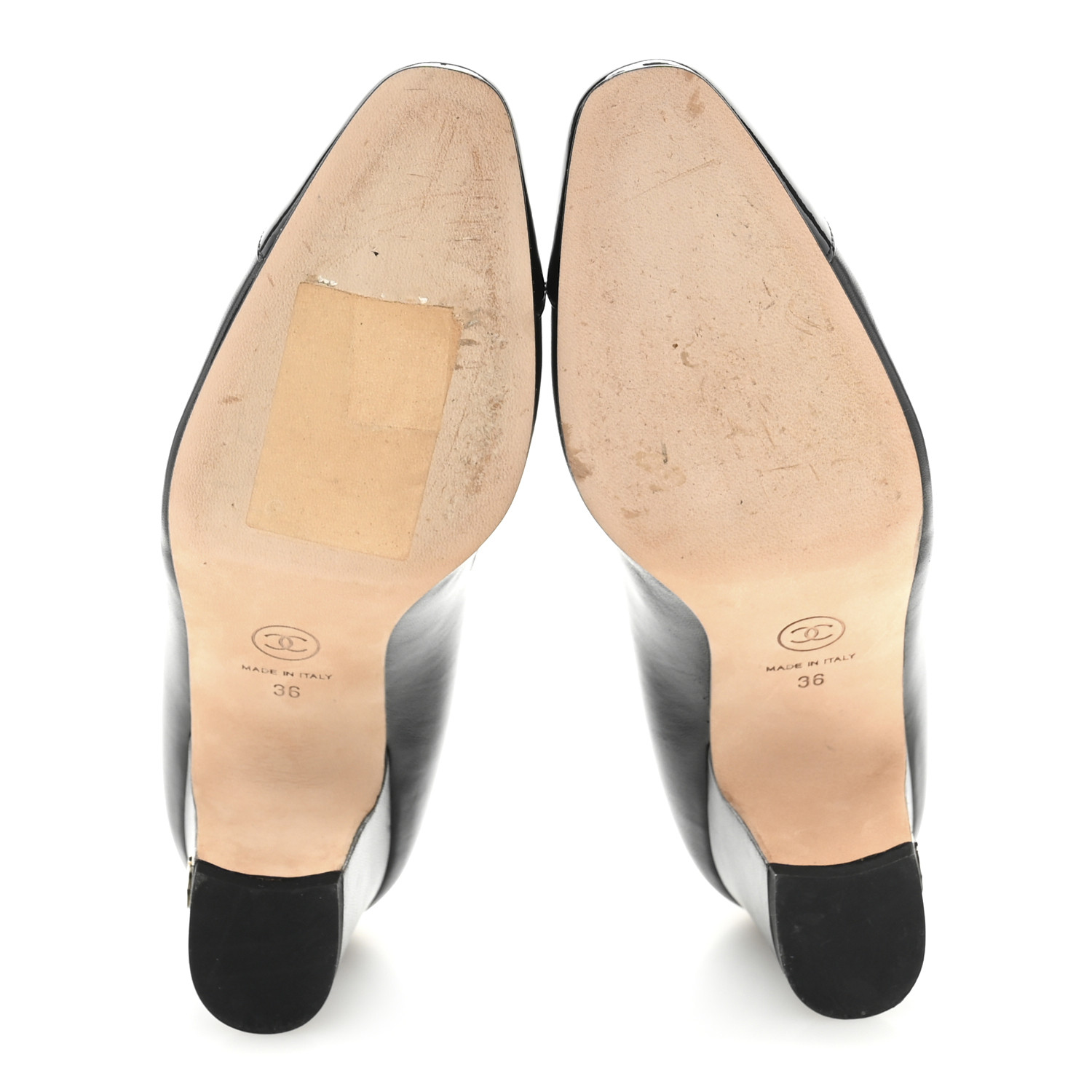 CHANEL Lambskin Patent Cap Toe CC Pumps 36 Black 1706690