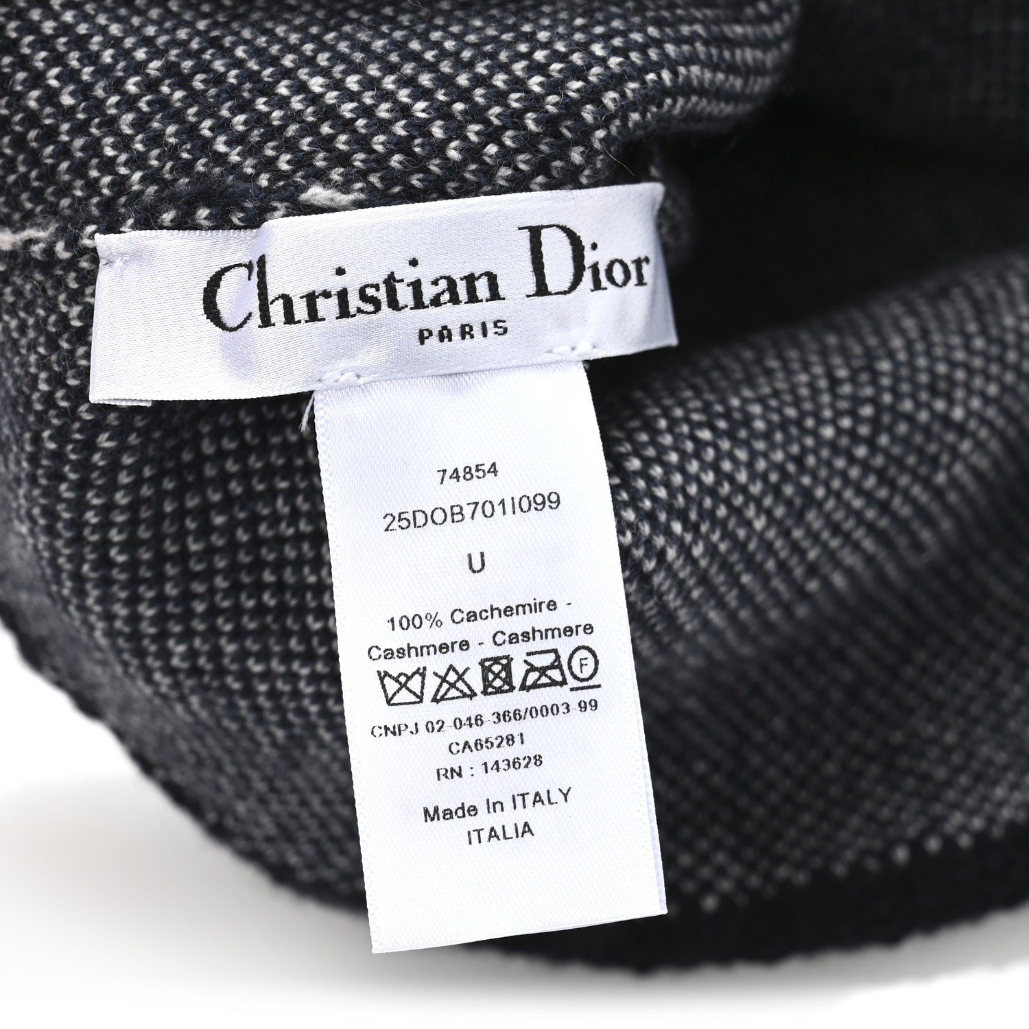 CHRISTIAN DIOR Cashmere Oblique PomPom Beanie Navy Blue
