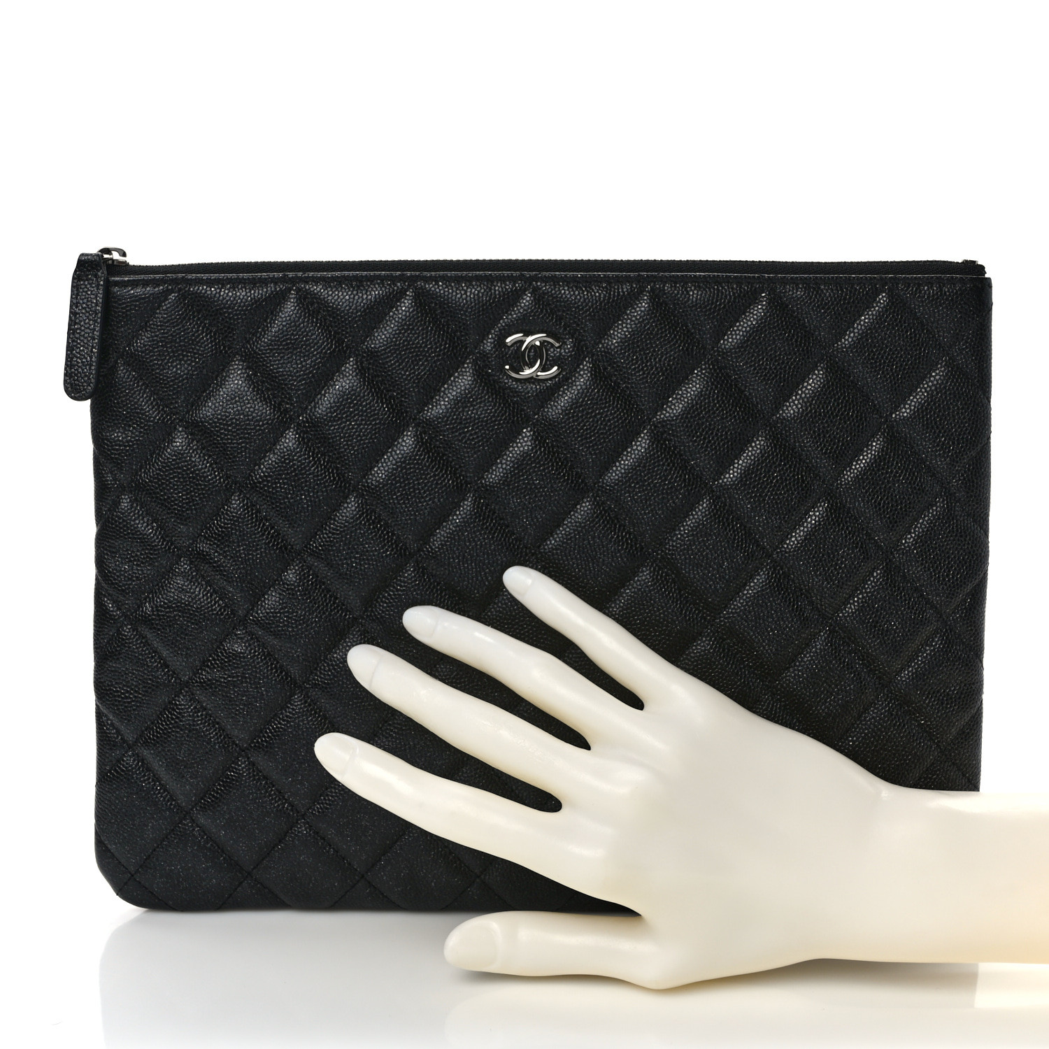 CHANEL Iridescent Caviar Quilted Medium Cosmetic Case Black 2