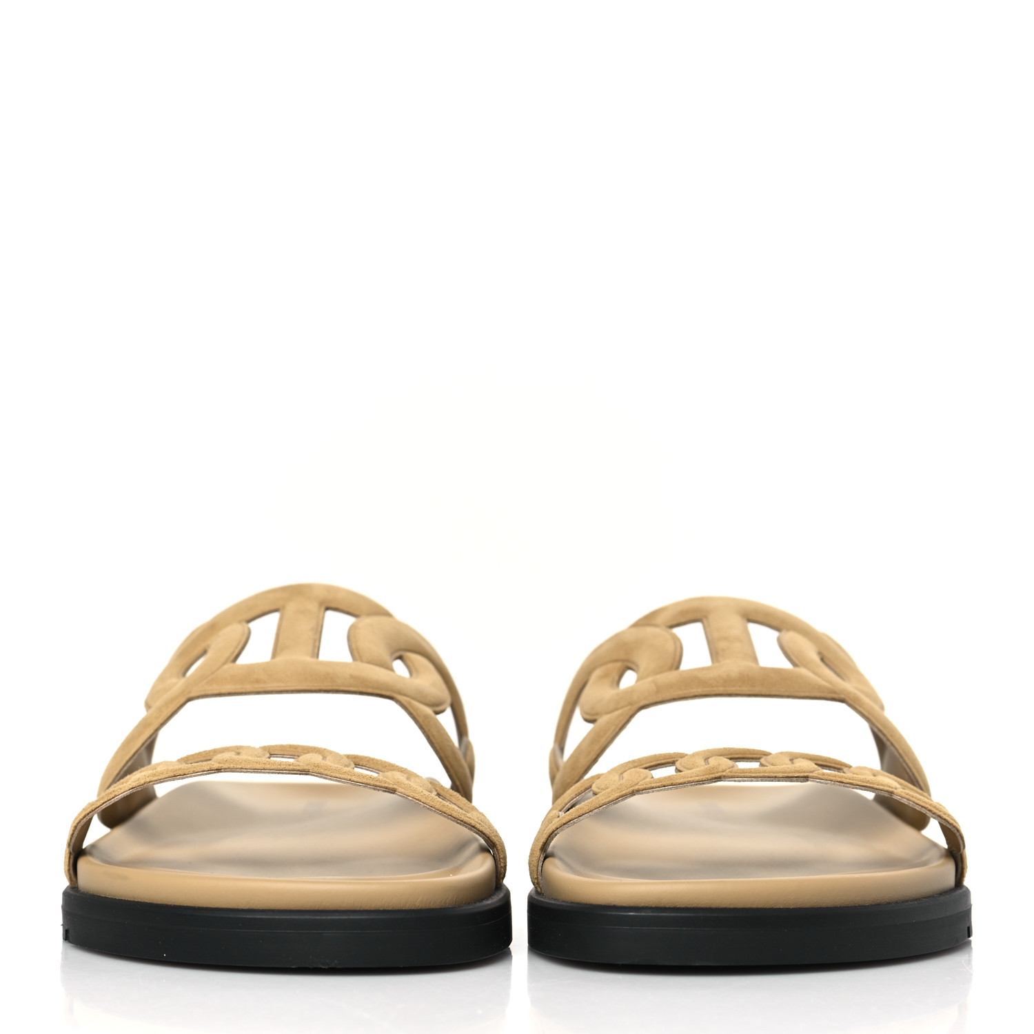 HERMES Suede Goatskin Extra Sandals 37.5 Beige Albatre