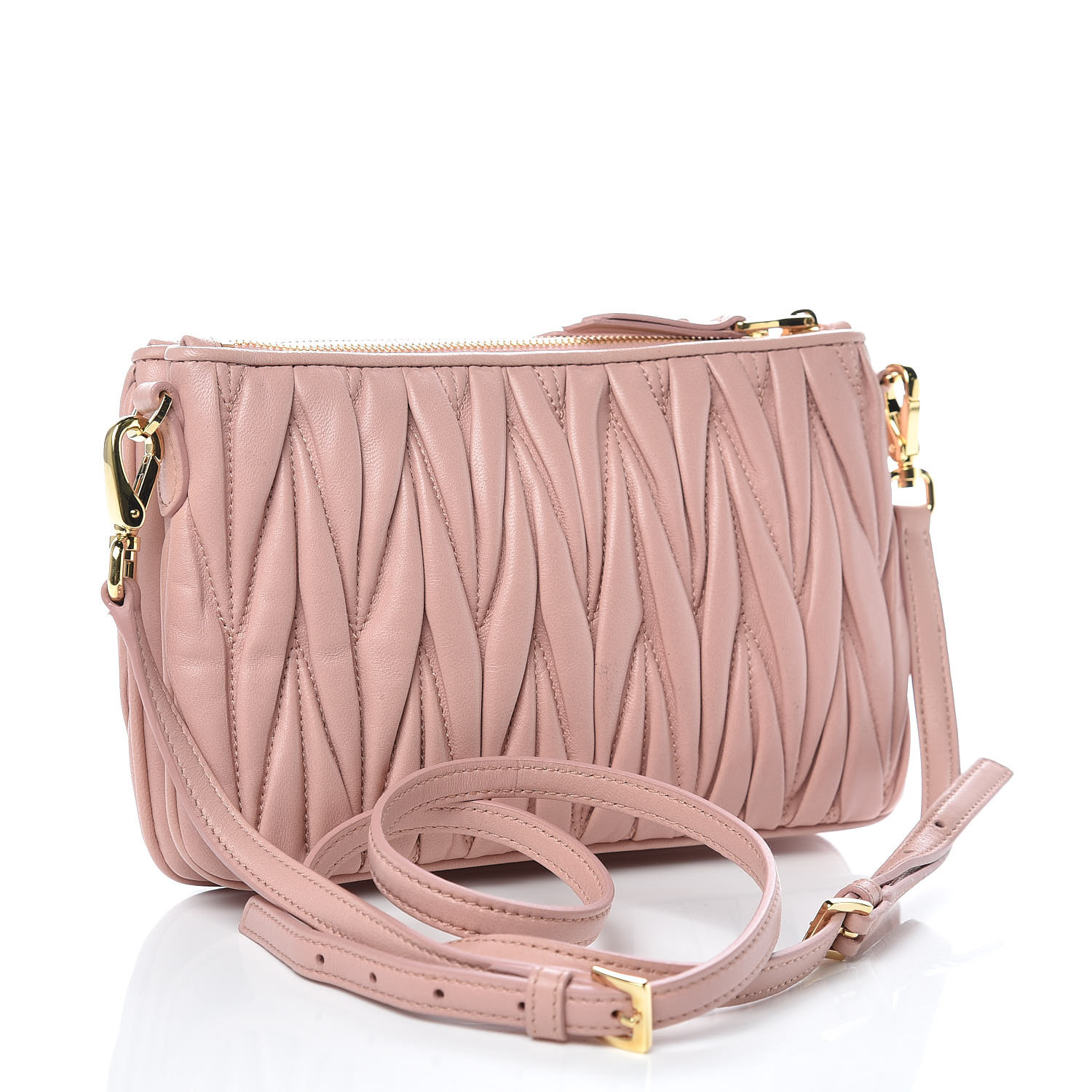 バッグ miu miu Matelasse Orchidea TU MIU MIU Nappa Matelasse Double Zip Crossbody Orchidea 400522