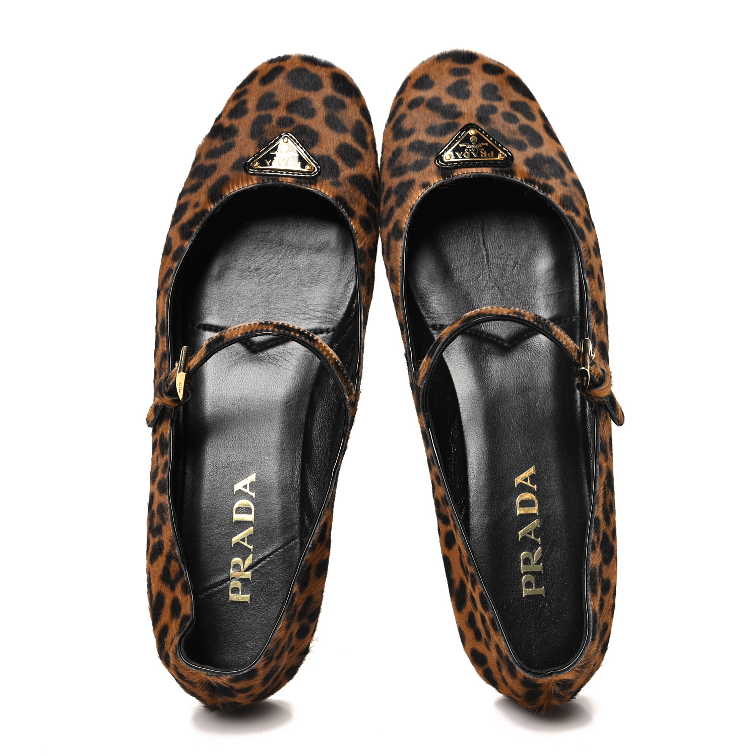 PRADA Calf Hair Leopard Print Triangle Ballerina Flats 39.5