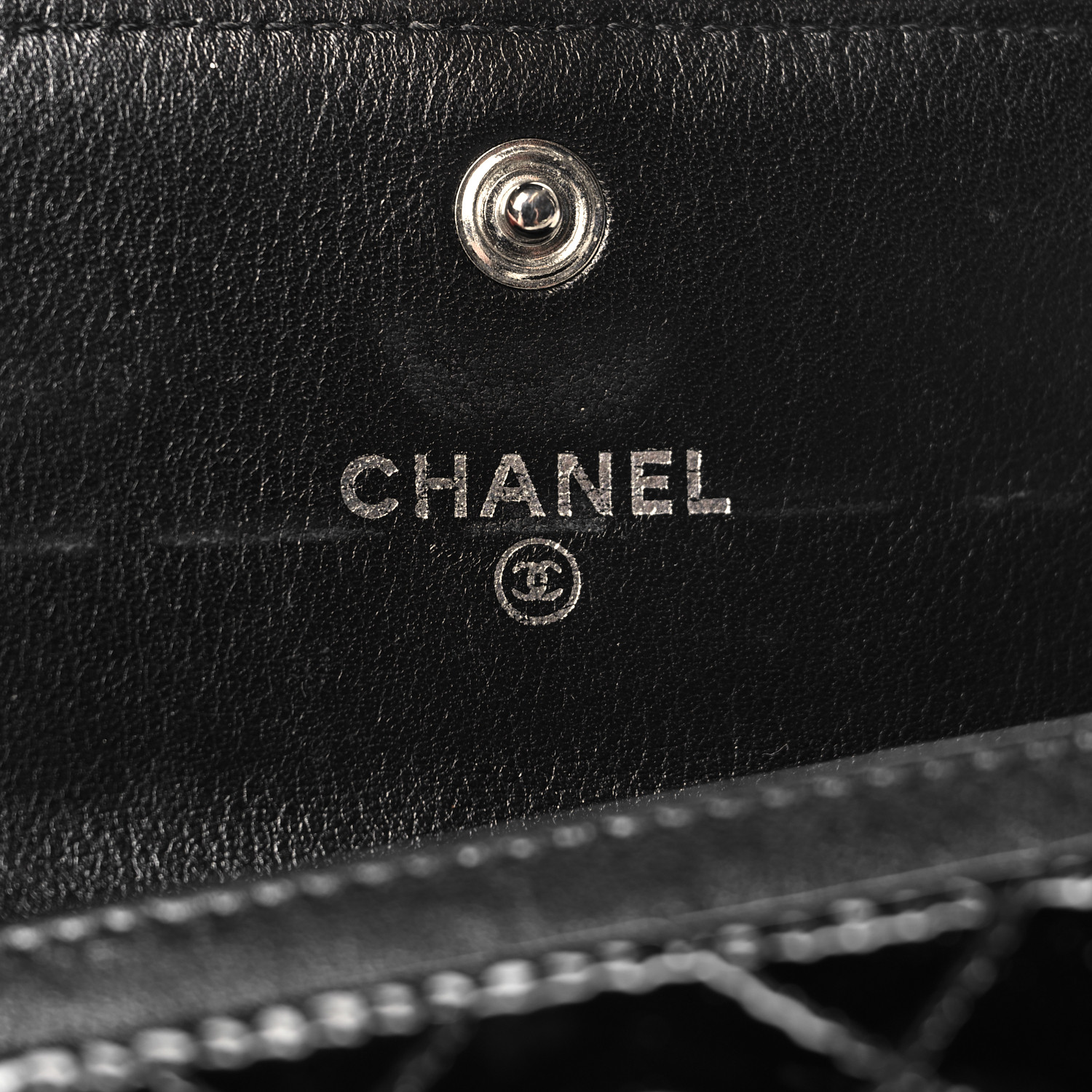 CHANEL Patent Quilted Flap Card Holder Black 1667170