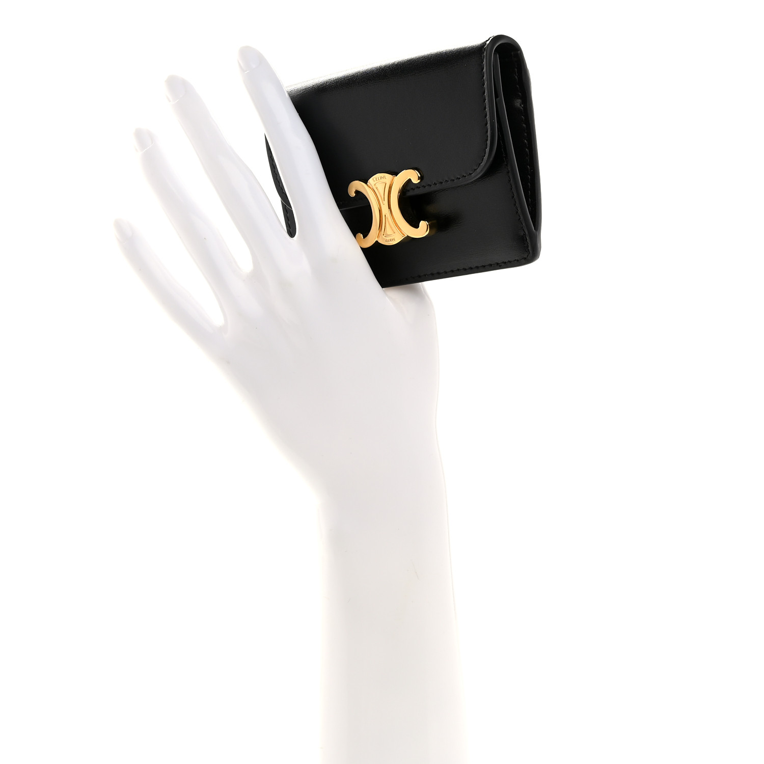 【未使用】CELINE☆旧ロゴ byフィービー Zipped Card Holder CARD HOLDER WITH FLAP TRIOMPHE IN SHINY CALFSKIN - BLACK