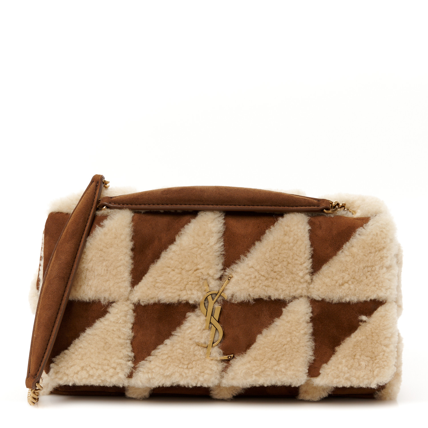 SAINT LAURENT Suede Shearling Patchwork Monogram Medium