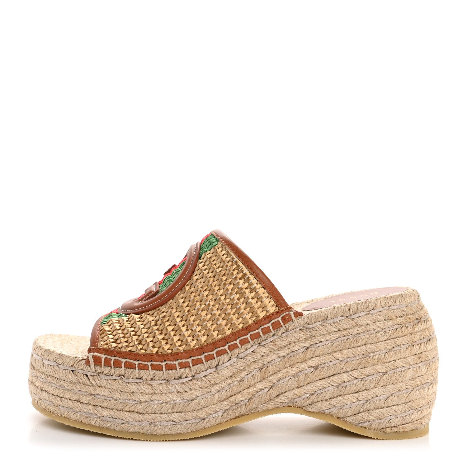 Gucci★素敵！GG raffia-effect espadrille wedge sandals GUCCI SHOES RAFFIA WEDGE ESPADRILLES WRAP AROUND G LOGO
