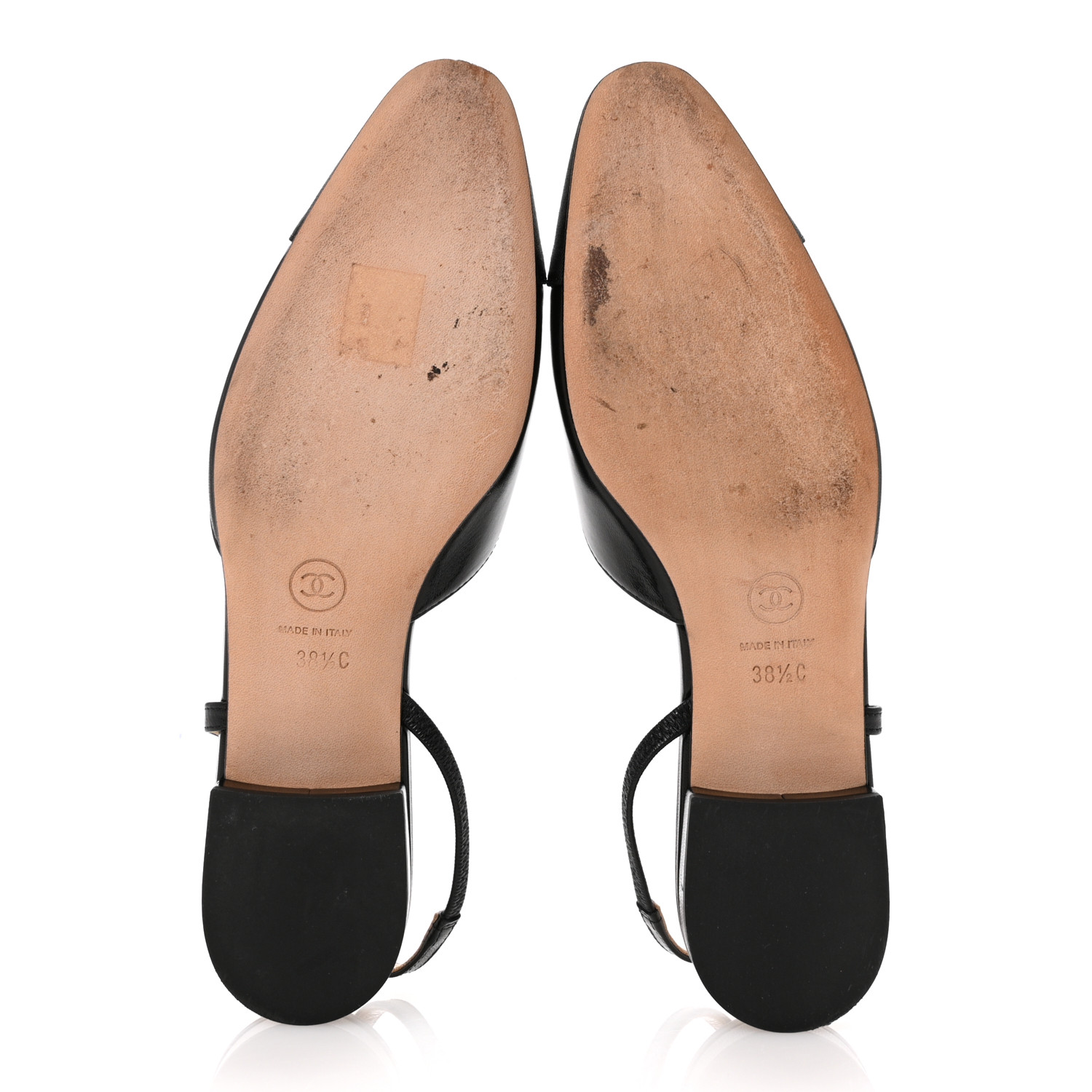 CHANEL Goatskin Grosgrain Cap Toe CC Slingback Sandals 38.5