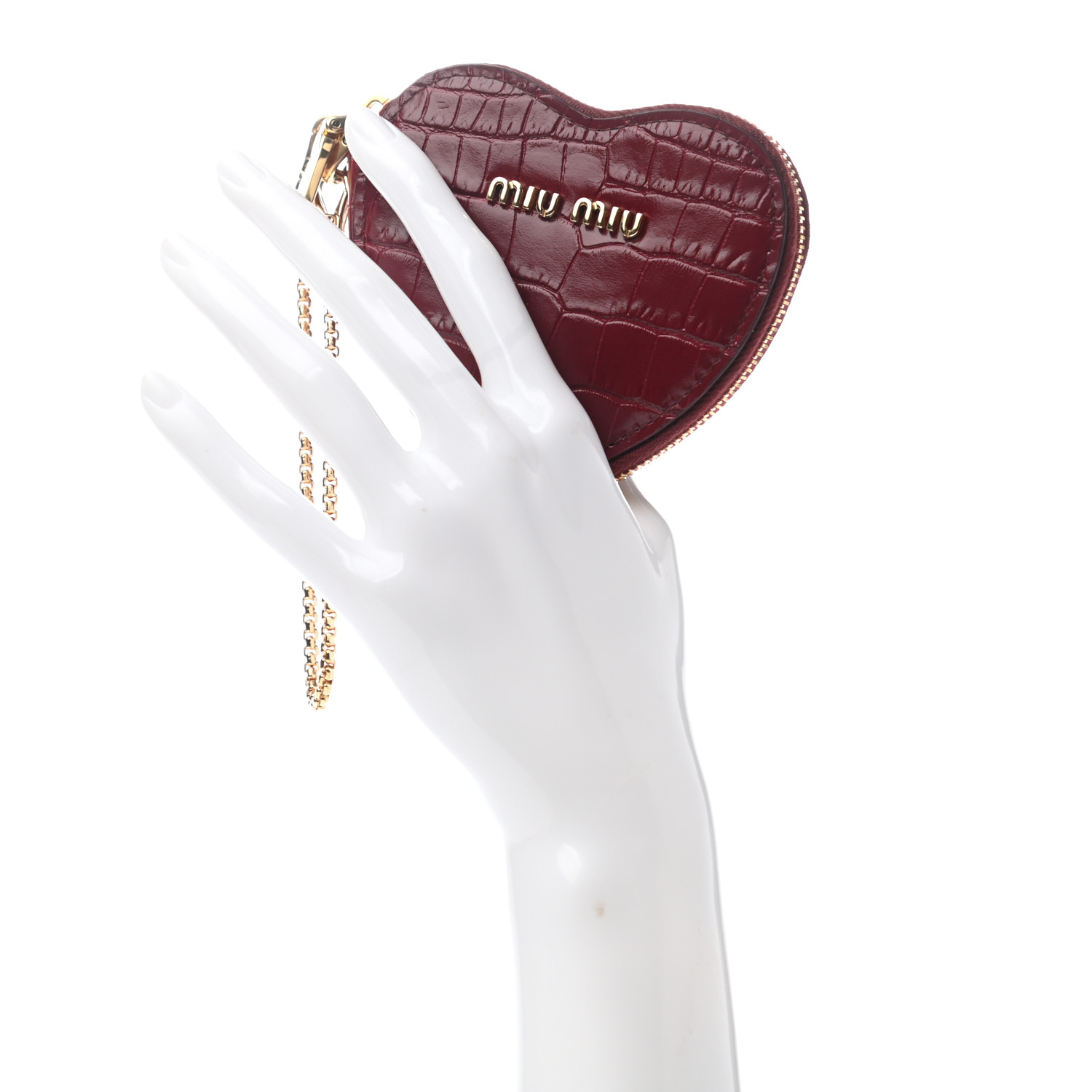 MIU MIU Calfskin Crocodile Embossed Heart Coin Pouch Rubino