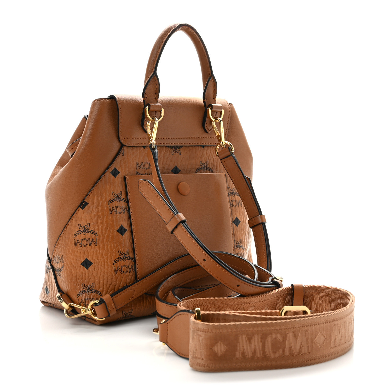 MCM Visetos Small Essential Backpack Cognac 3