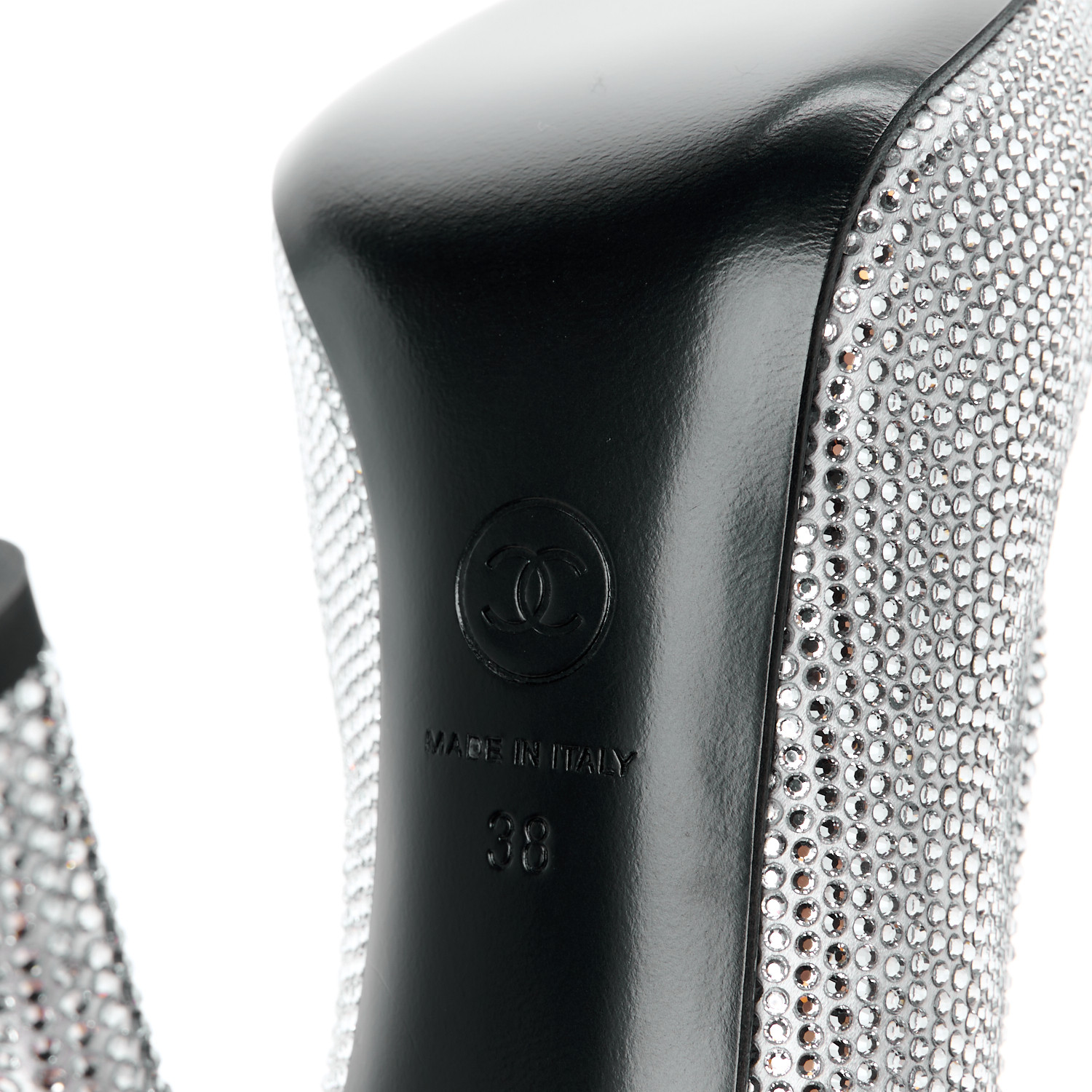 CHANEL Strass Cap Toe Pumps 38 Silver Black 1488350