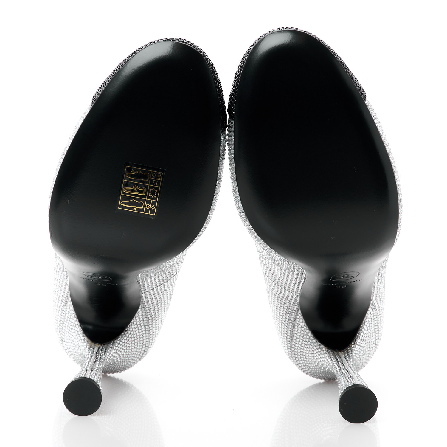CHANEL Strass Cap Toe Pumps 38 Silver Black 1488350