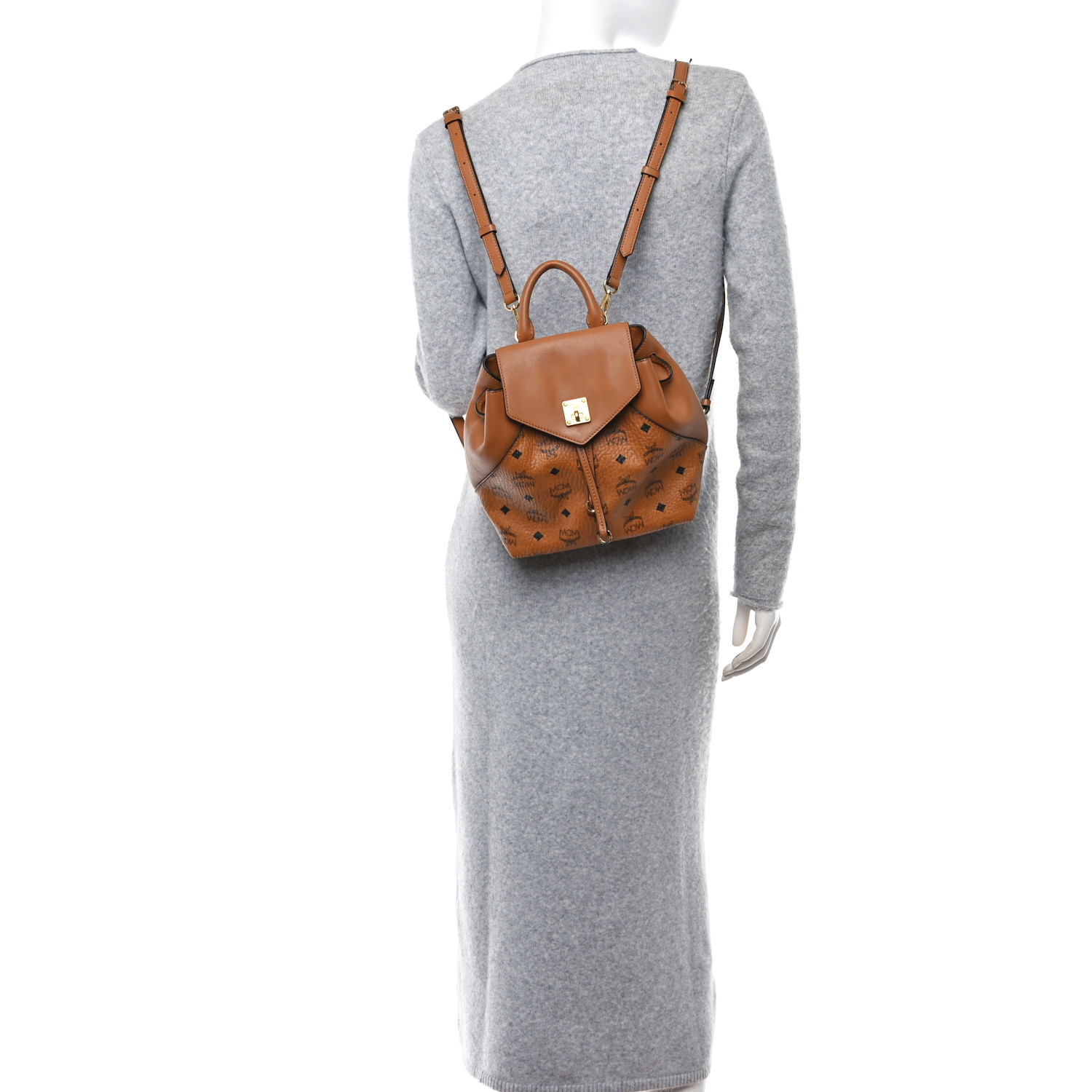 MCM Visetos Small Essential Backpack Cognac 2