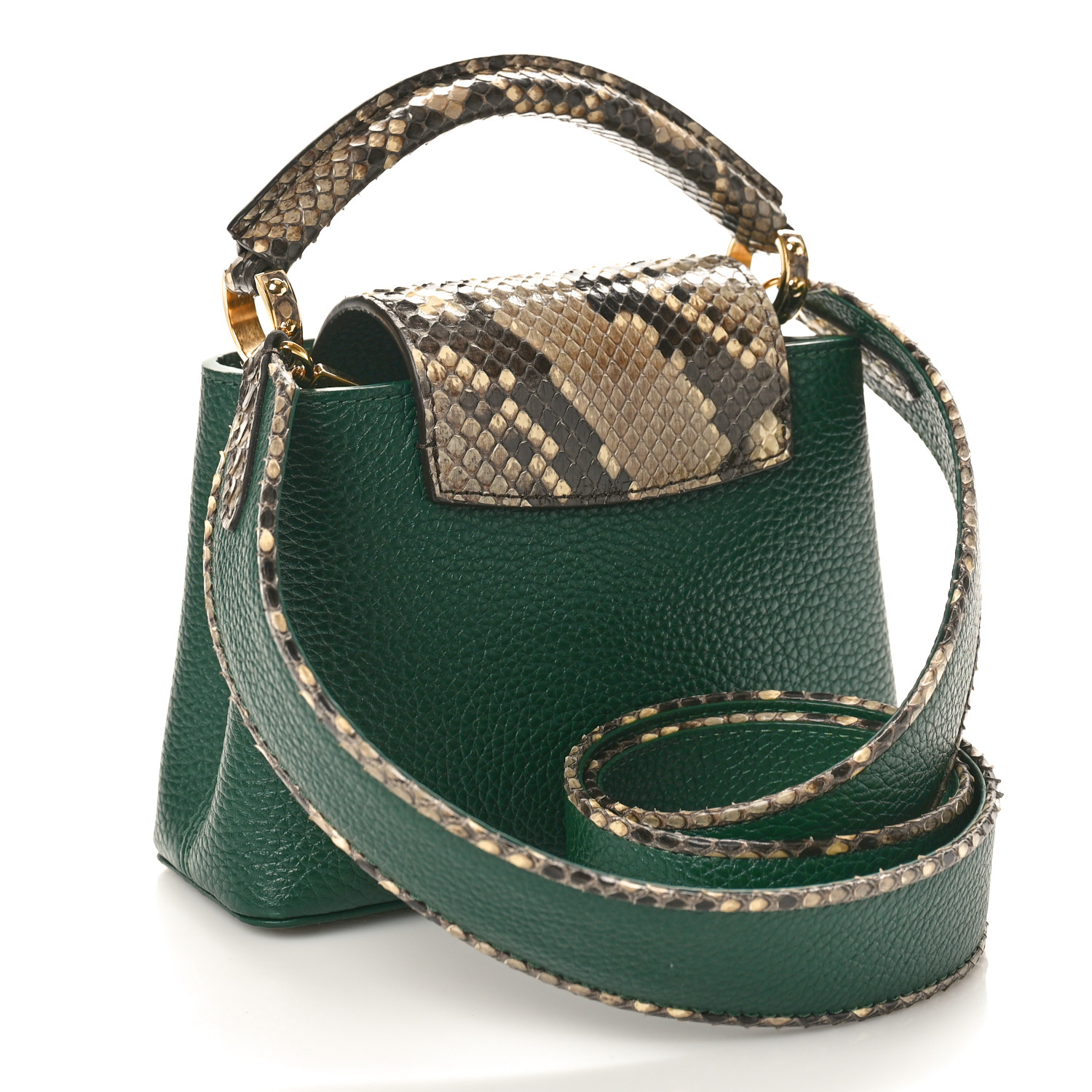 VUITTON グリーンバック LOUIS VUITTON Taurillon Snakeskin Mini Capucines Emeraude