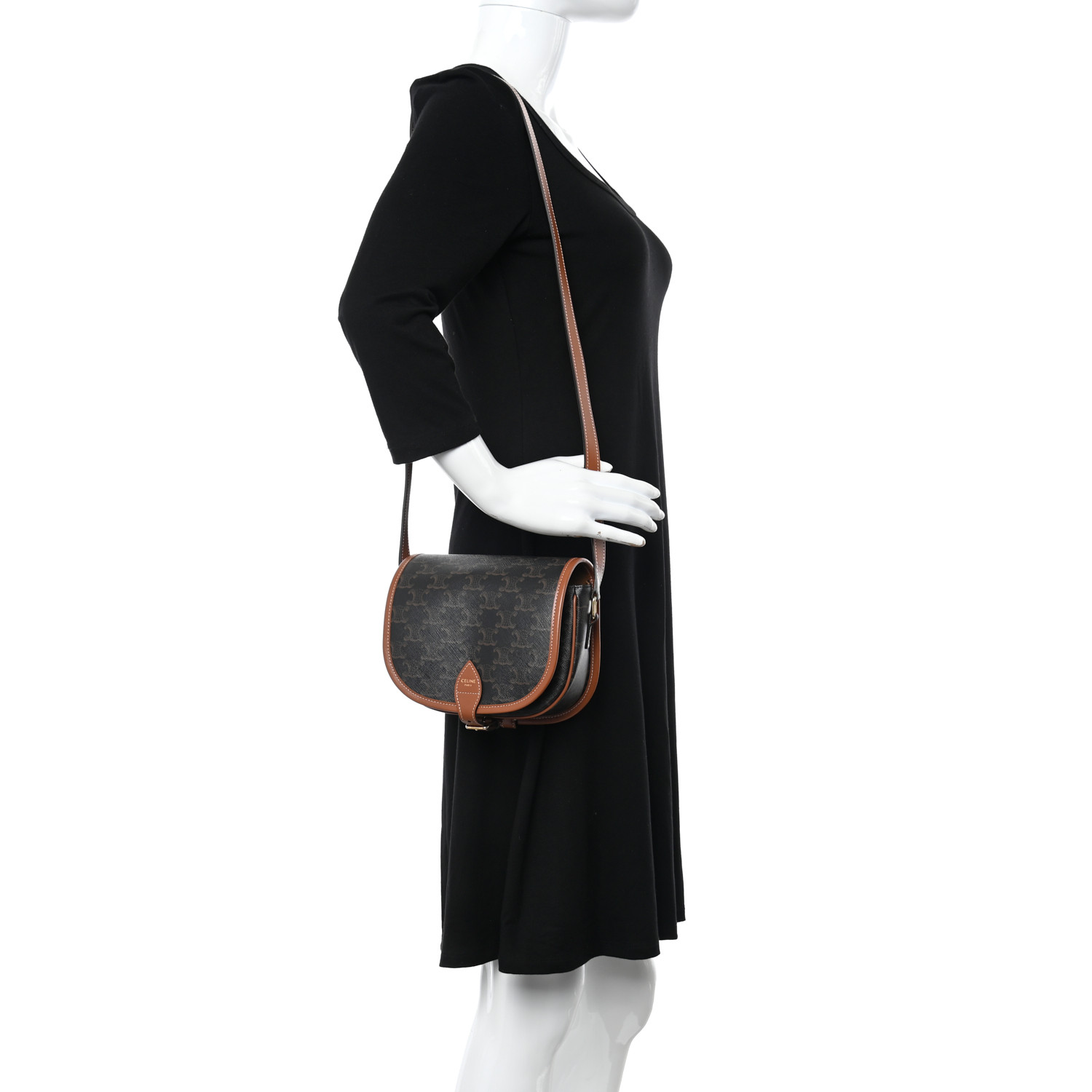 CELINE Triomphe Canvas Medium Folco Bag Tan 1287120