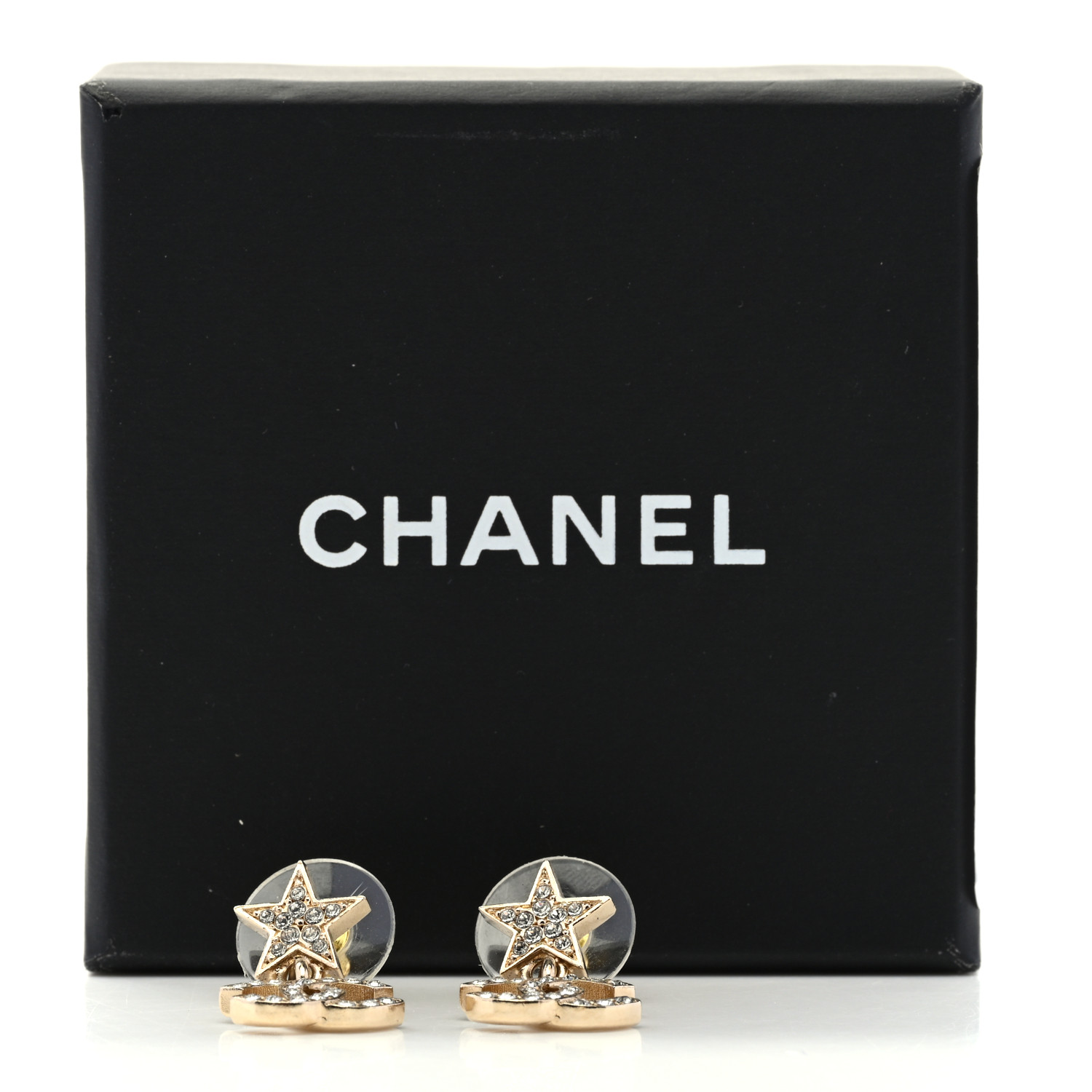 CHANEL Crystal CC Star Drop Earrings Gold 1356124 | FASHIONPHILE