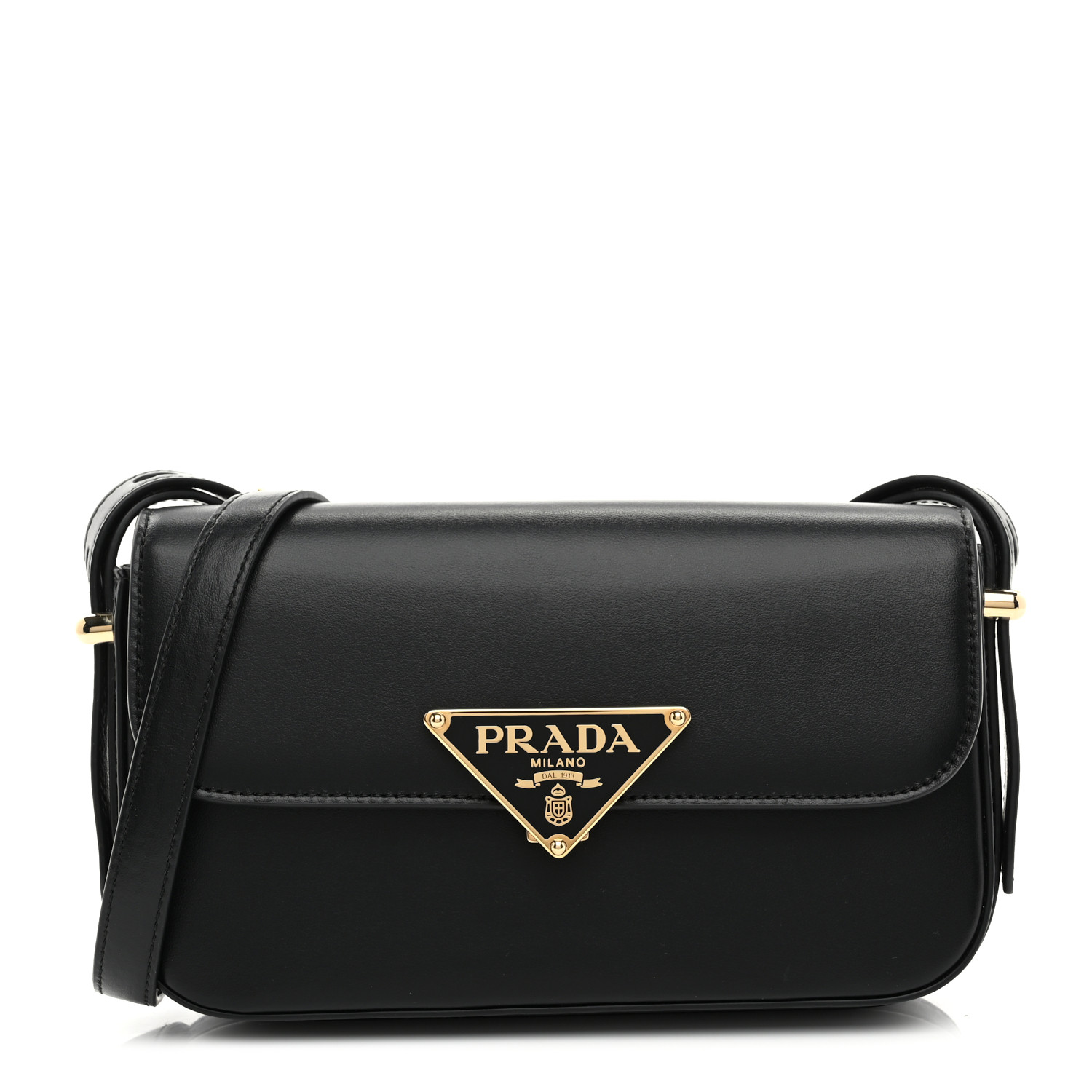PRADA Soft Calfskin Metal Triangle Logo Flap Shoulder Bag