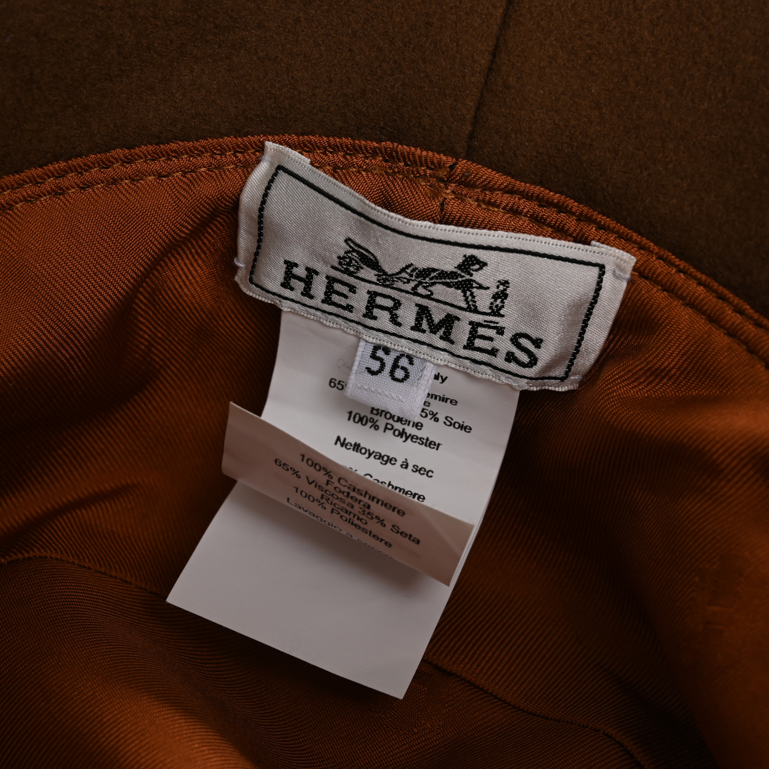 HERMES Cashmere Debbie Charms Bucket Hat 56 Brown 1702582