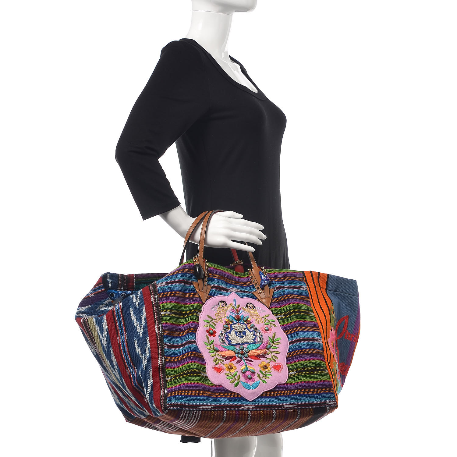 CHRISTIAN LOUBOUTIN Tissu Calfskin Mexicaba Tote Multicolor