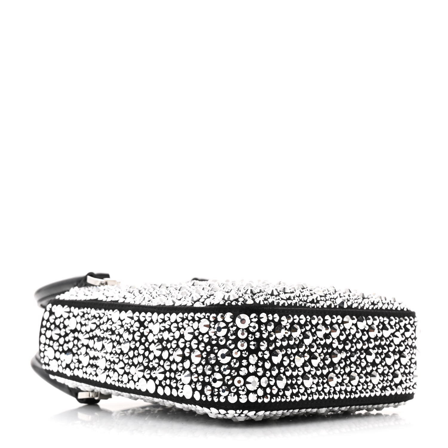 PRADA Satin Crystal Metal Triangle Logo Small Double Handle