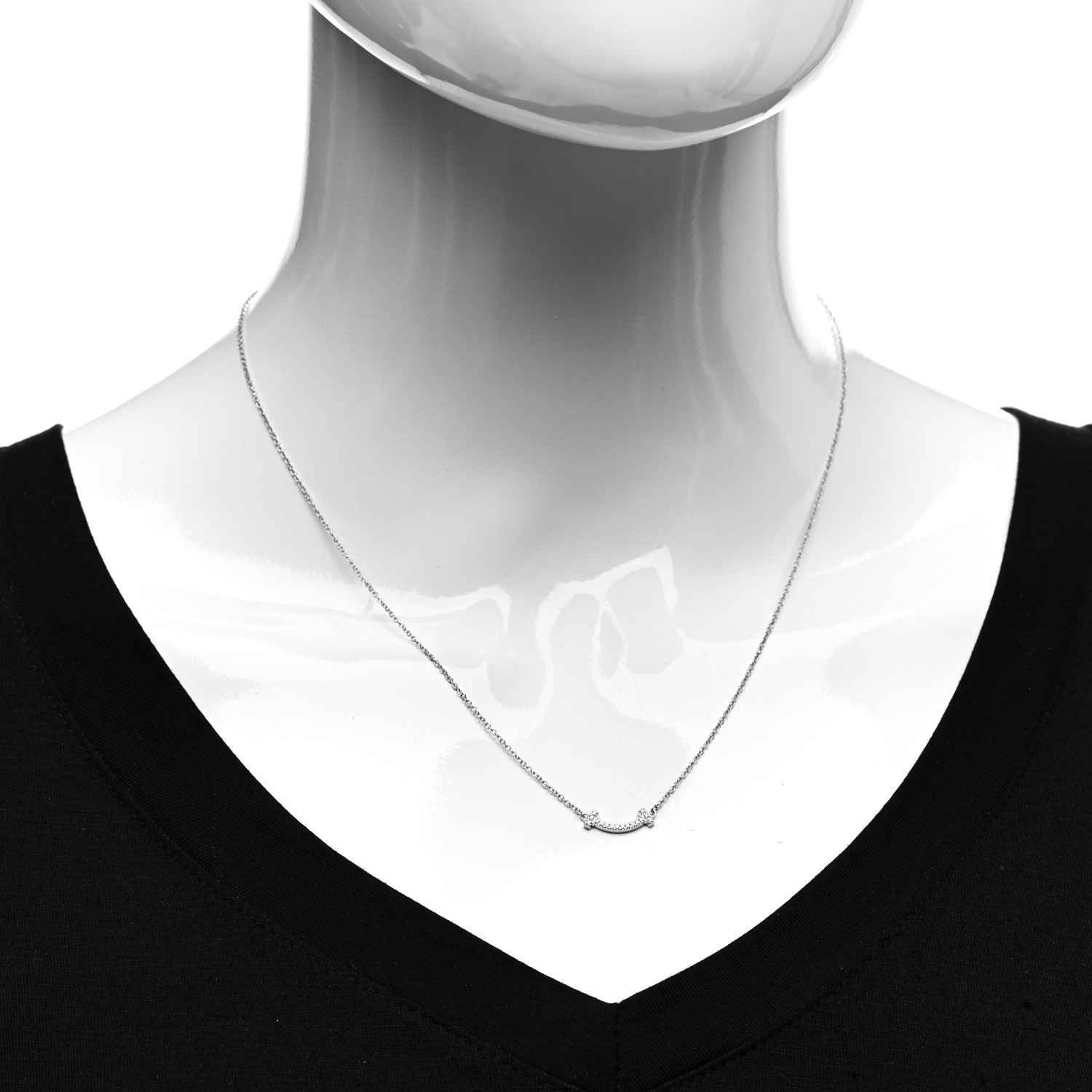 TIFFANY 18K White Gold Diamond Mini T Smile Pendant Necklace