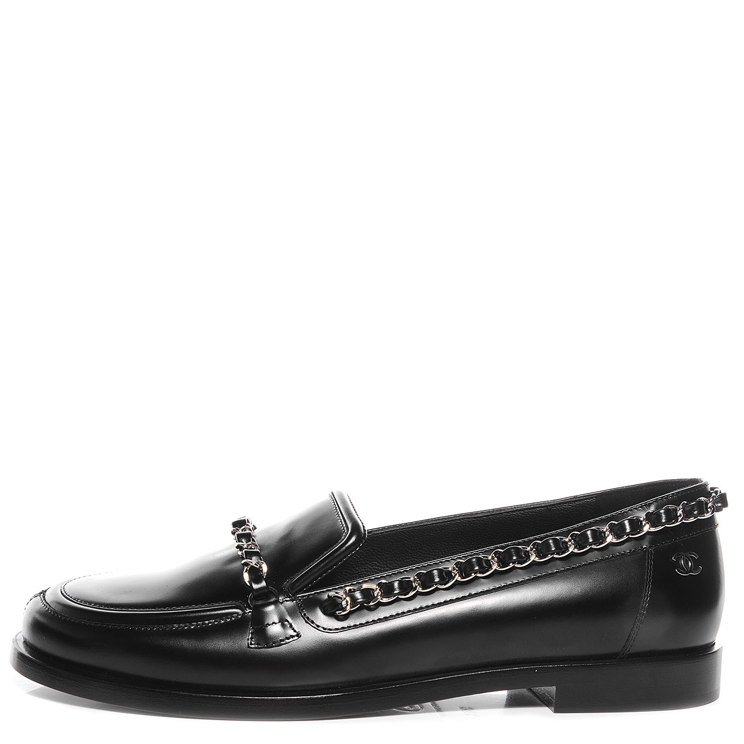 CHANEL Leather Chain Loafers 36.5 Black 94513 | FASHIONPHILE