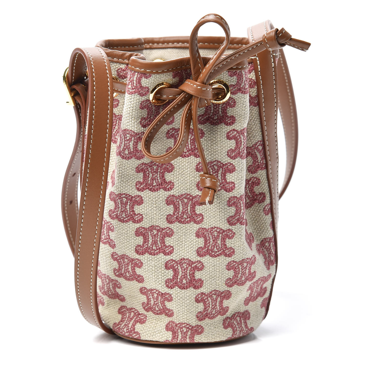 CELINE Canvas Calfskin Triomphe Embroidered Bucket Bag Fox