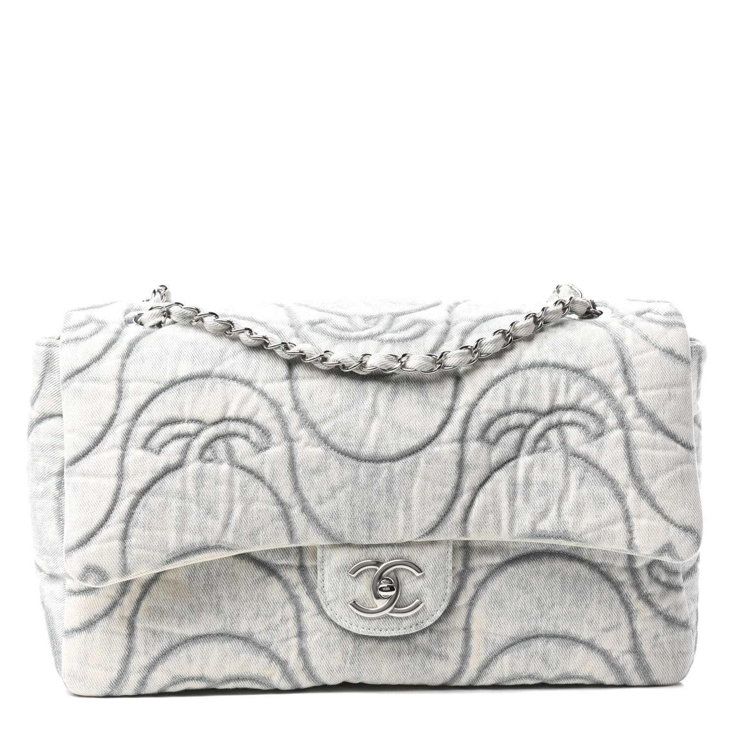 CHANEL Denim Embossed CC Logo Print Jumbo Single Flap Blue