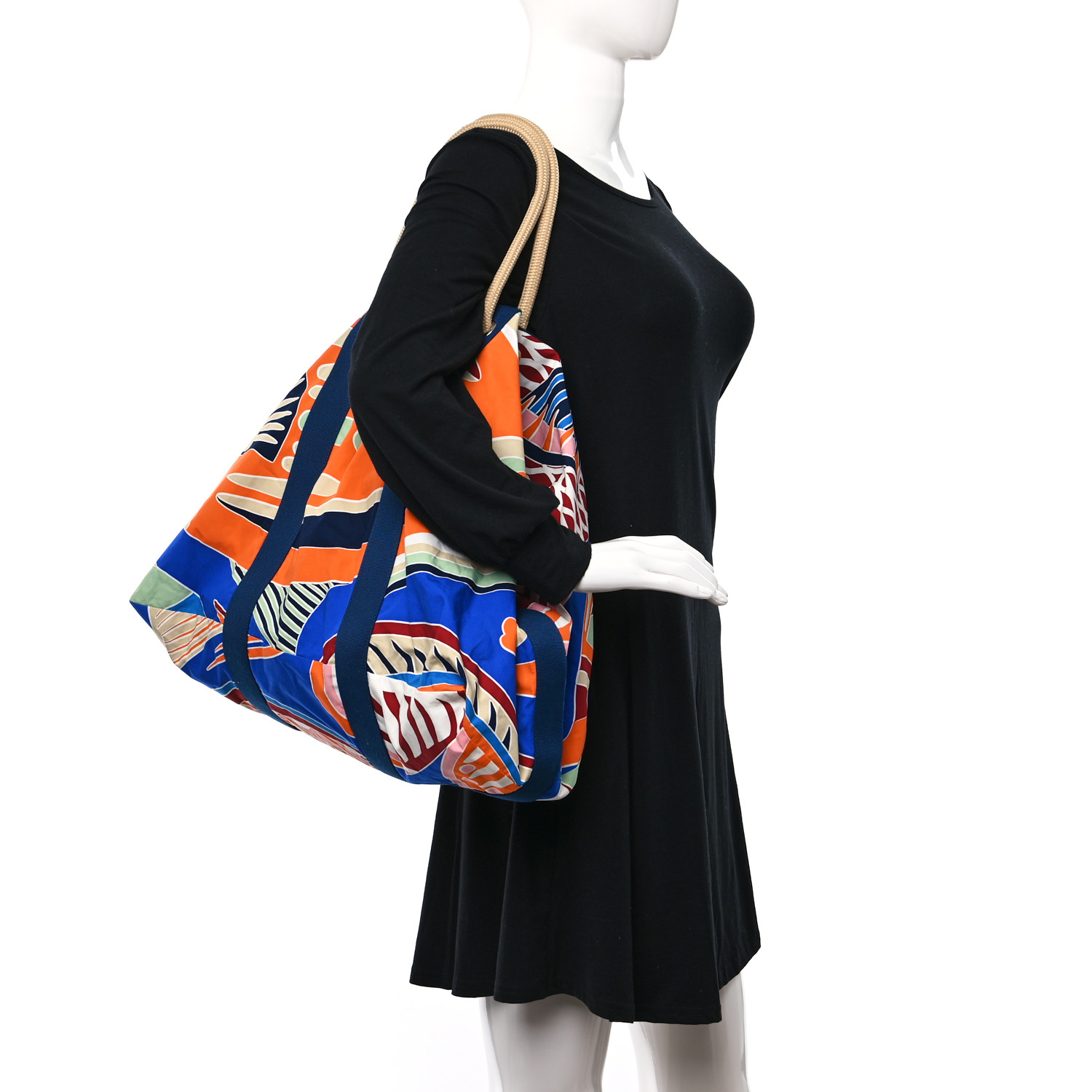 HERMES Cotton Canvas Traffic Jam Beach Bag 1424081